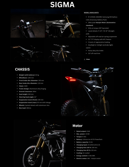 Altis Sigma - 22kw Electric Dirt Bike