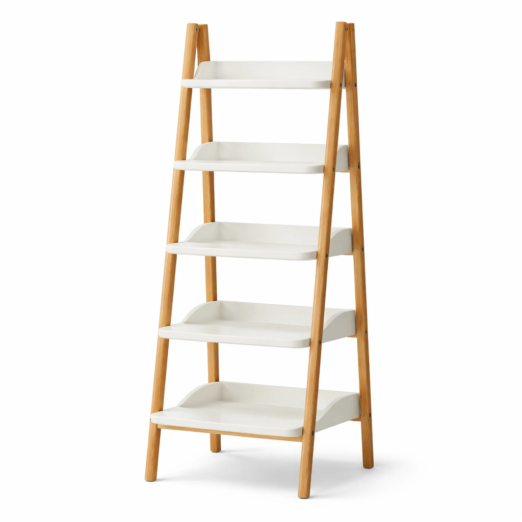 Leiterregal 4 Ebenen Weiss Holz Standregal Skandinavisch