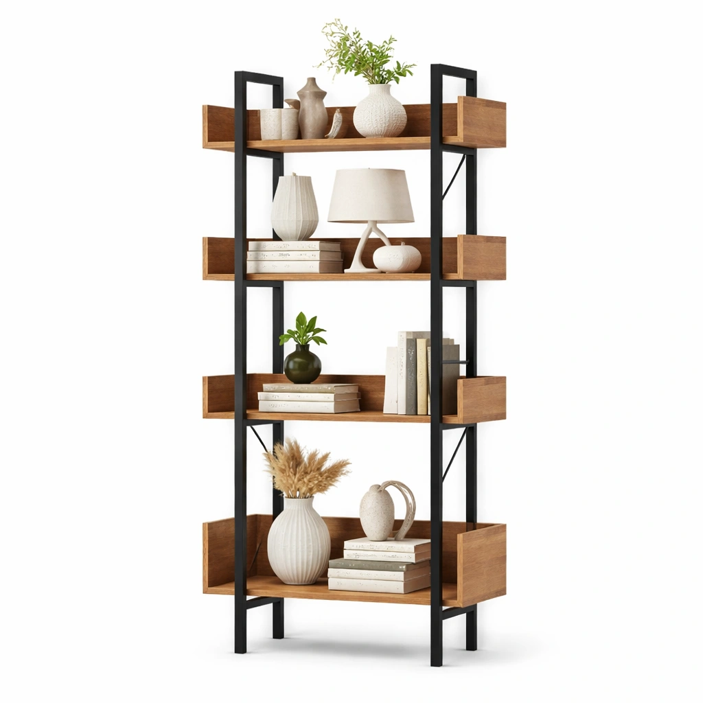 Standregal Holz Metall 5 Ebenen Braun Schwarz Industriestil