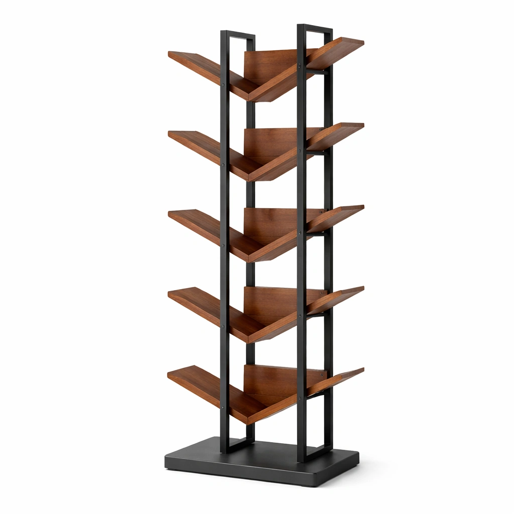 Design Regal Holz Metall Offene Struktur Braun Schwarz 5 Ebenen