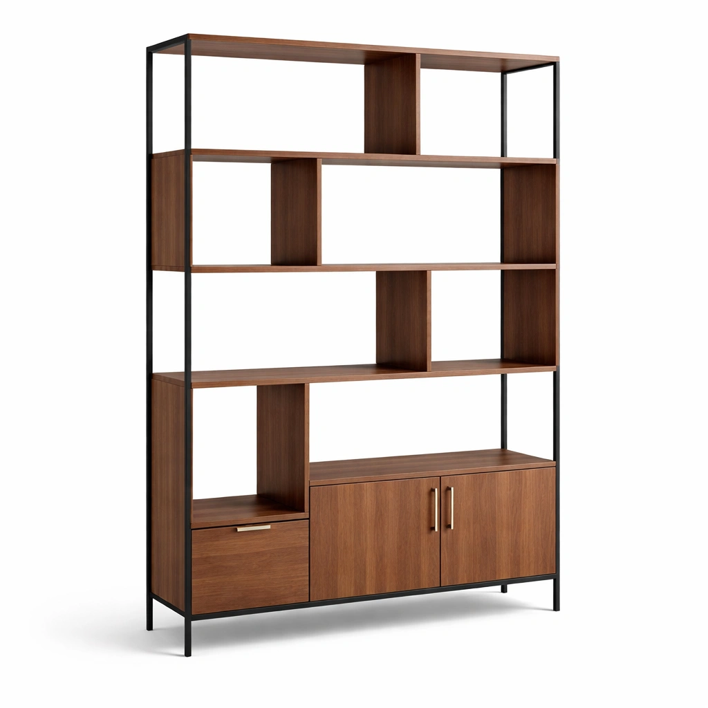 Grosses Standregal Holz Metall Mit Schrank Braun Schwarz Modern