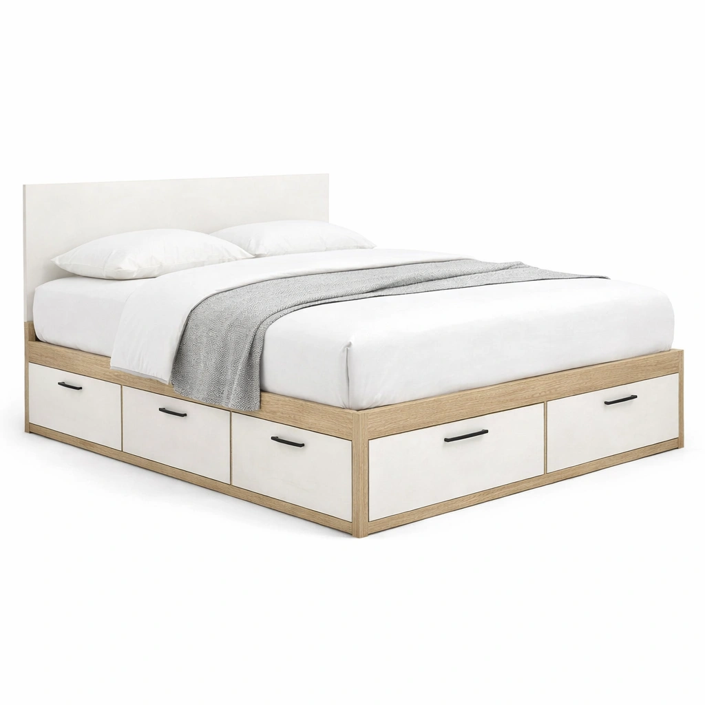 Doppelbett Mit Schubladen Weiss Holz Bettgestell Minimalistisch