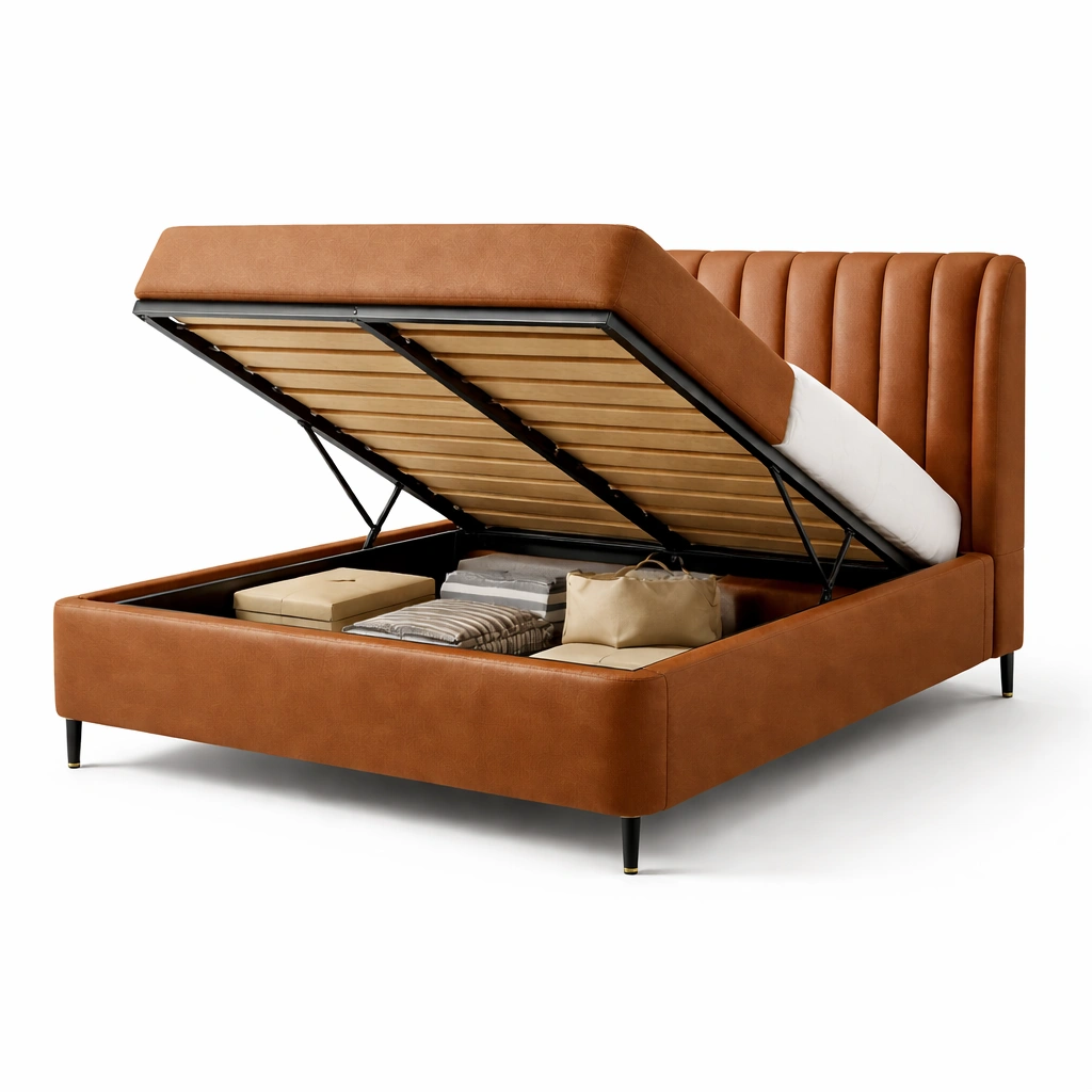 Polsterbett Mit Bettkasten Braun Lederoptik Stauraumbett Modern