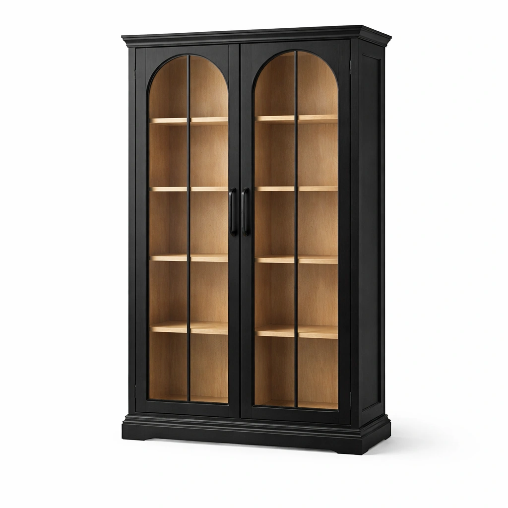 Vitrinenschrank Holz Glas Schwarz 2 Tueren Klassisch Modern