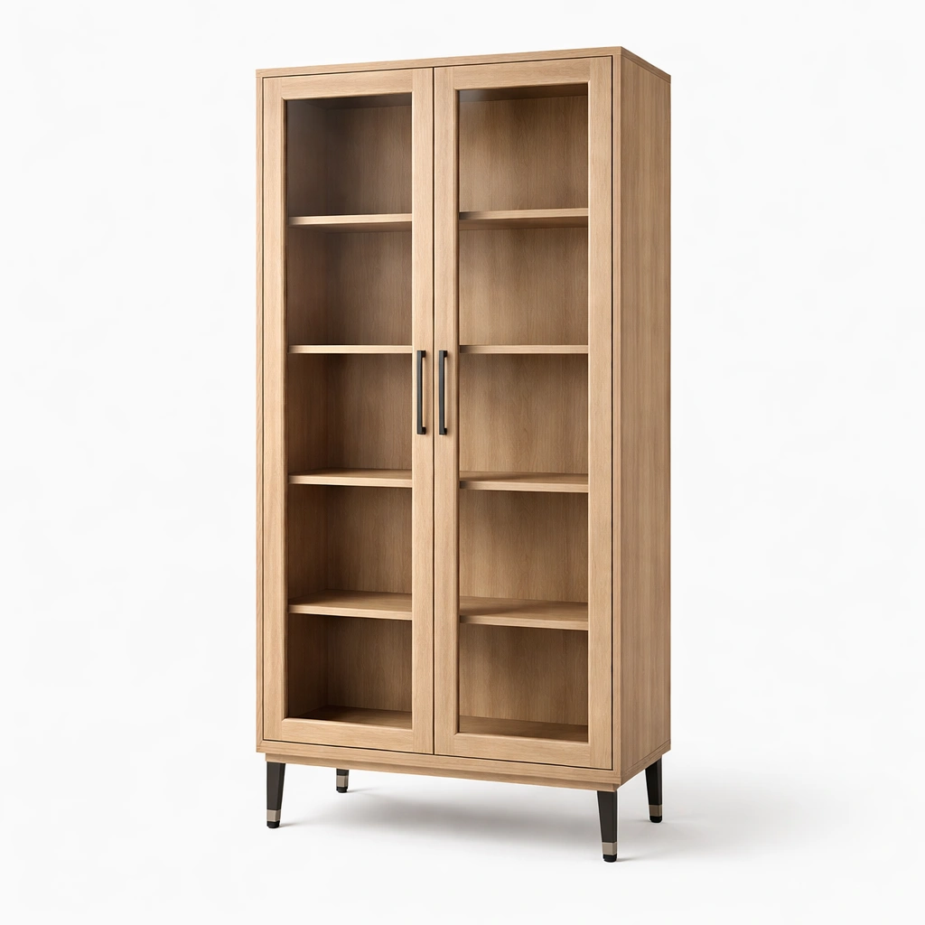 Vitrinenschrank Holz Glas Braun Modern 2 Tueren Freistehend