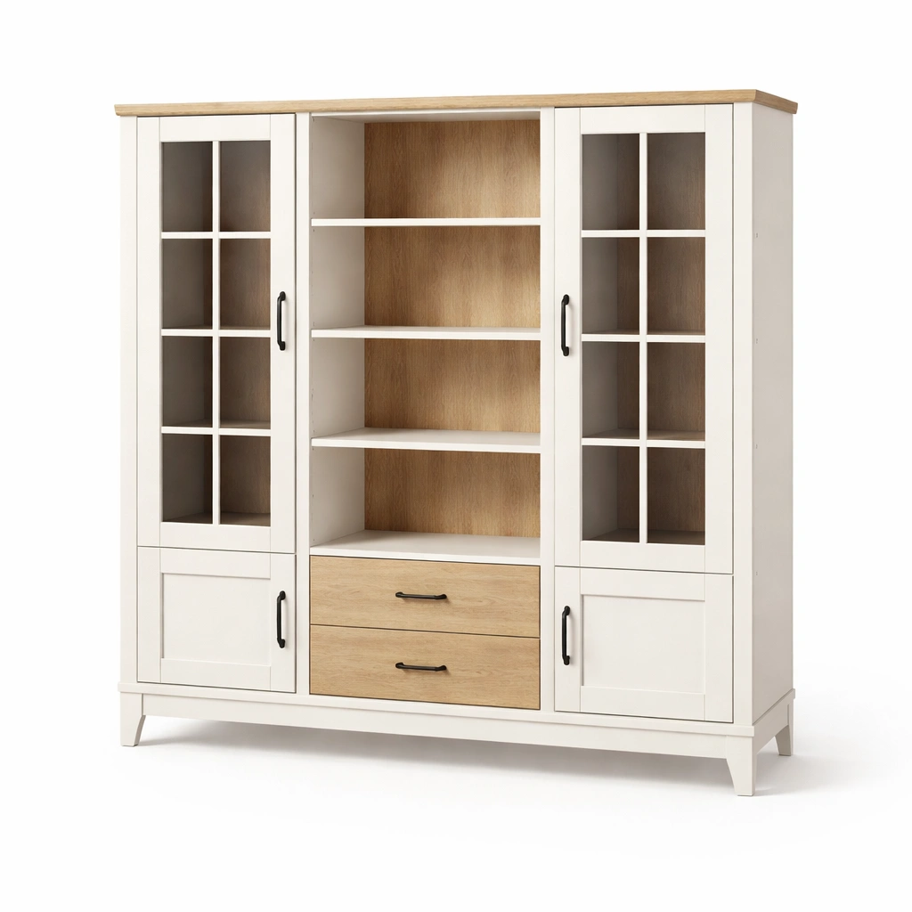 Mehrzweckschrank Holz Glas Weiss Braun Mit Schubladen Modern