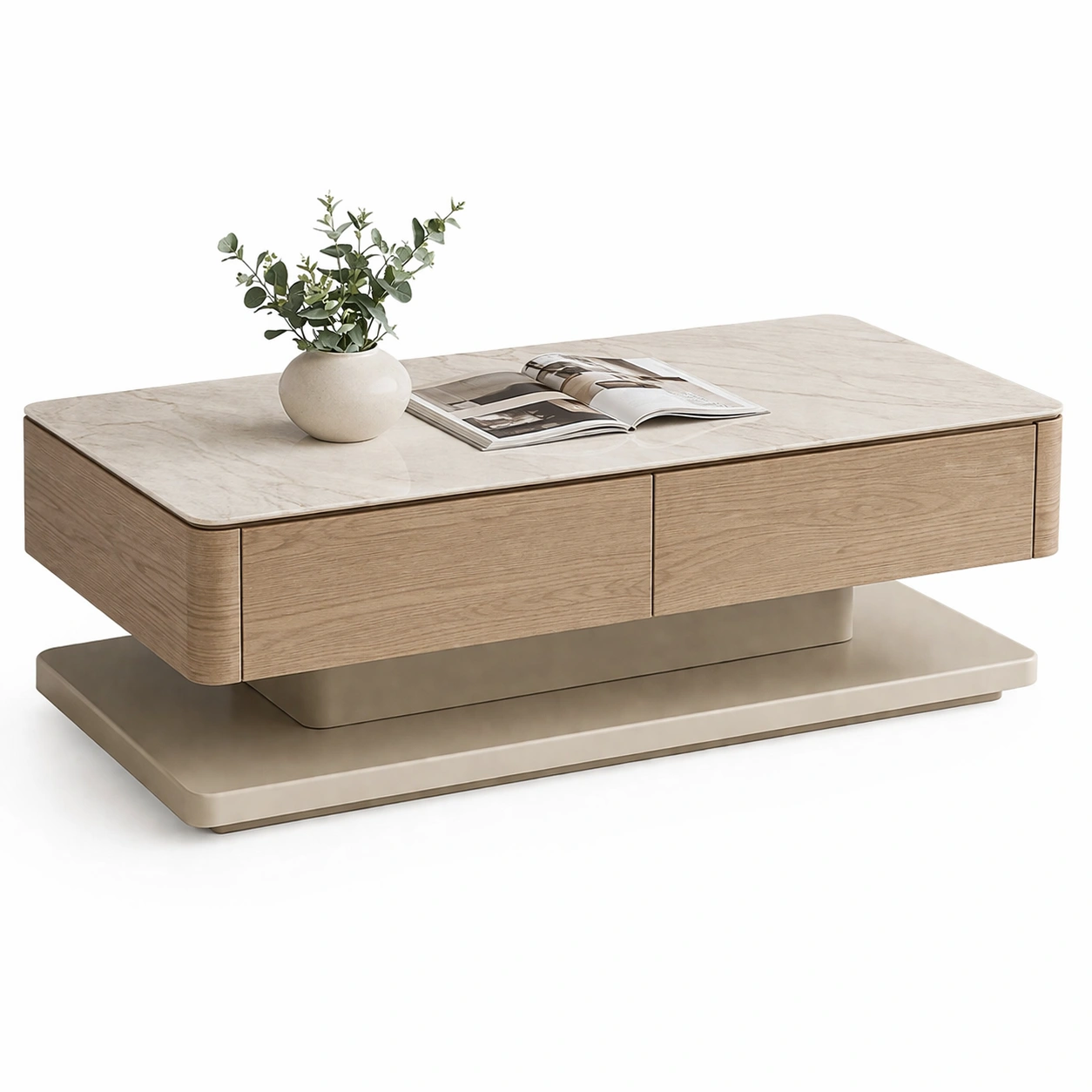 Couchtisch Holz Metall Mit Schubladen Braun Modernes Wohnzimmer