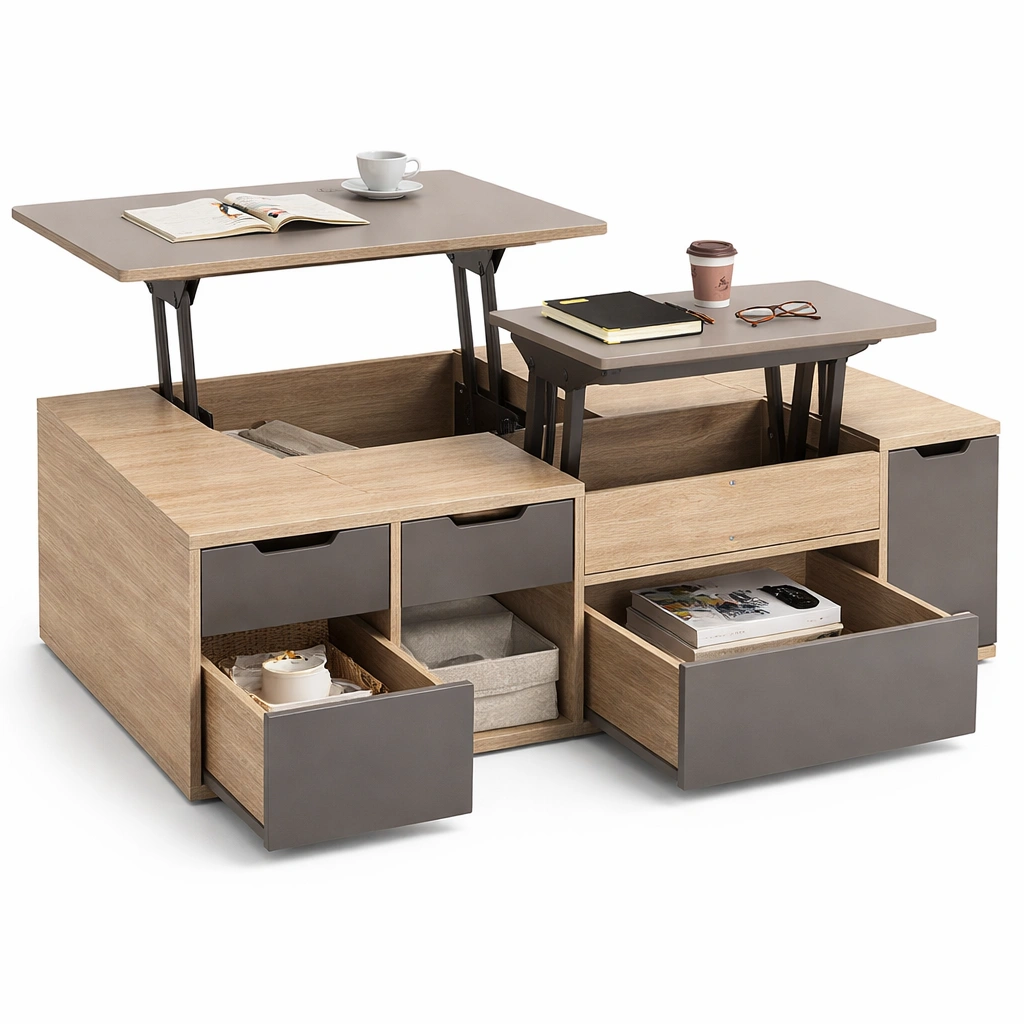 Couchtisch Hoehenverstellbar Mit Stauraum Holz Braun Funktional