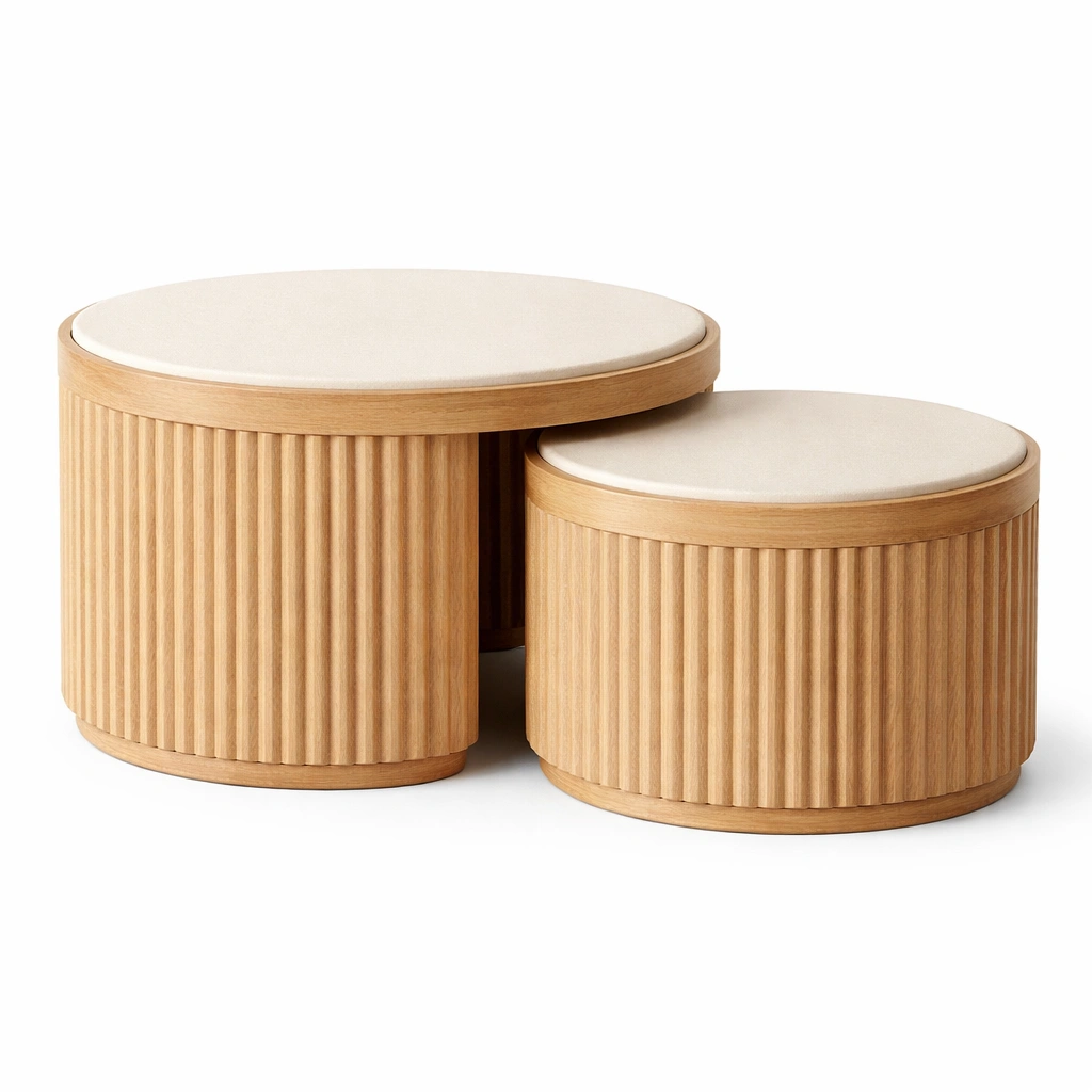 Couchtisch Set Rund 2 Teilig Holz Beige Modern Wohnzimmer