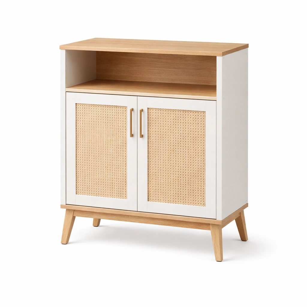 Sideboard Holz Weiss Natur Mit Rattan Tueren Modern Schrank