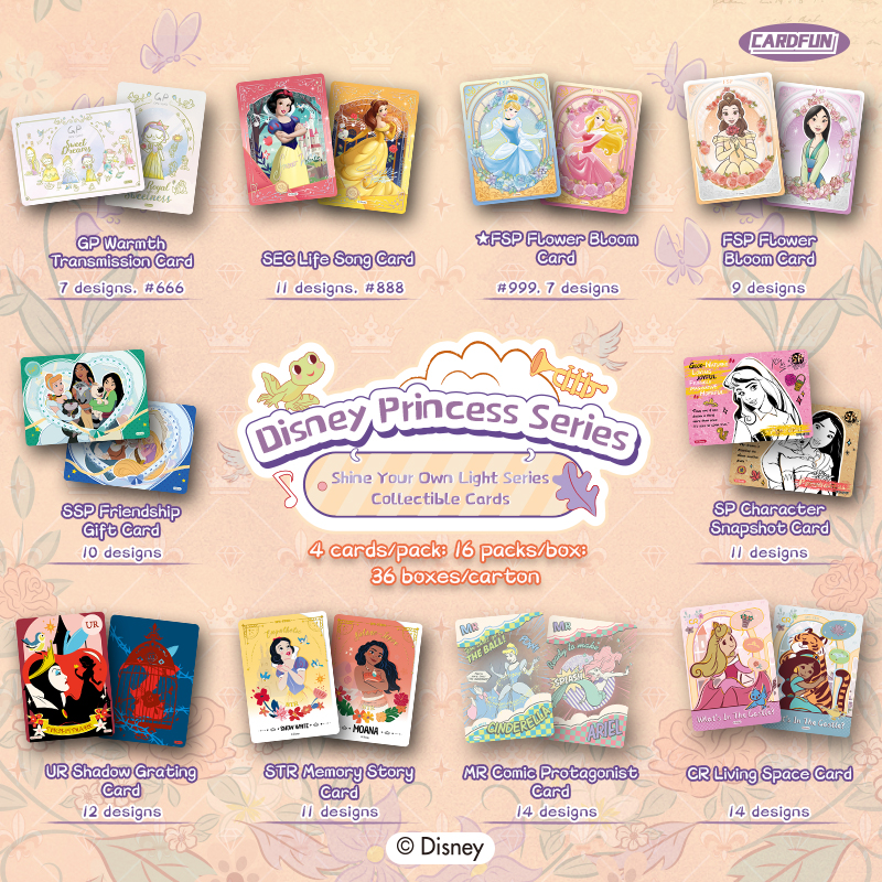 CARDFUN Disney/Pixar Princess Show Yourself Collectible Card 16 Packs Trading Cards Official Anime TCG CCG Hobby Gifts Toys