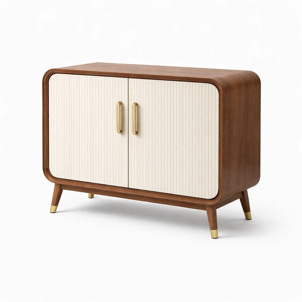 Taquillas bajo madera marron con puertas acanaladas estilo moderno-Zenyxio