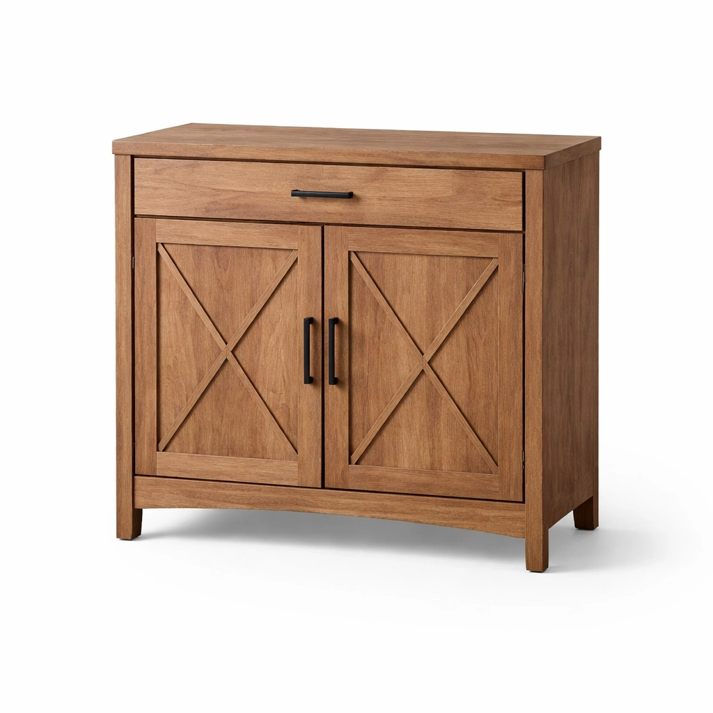 Taquillas bajo madera rustica con cajon y puertas cruzadas-Zenyxio