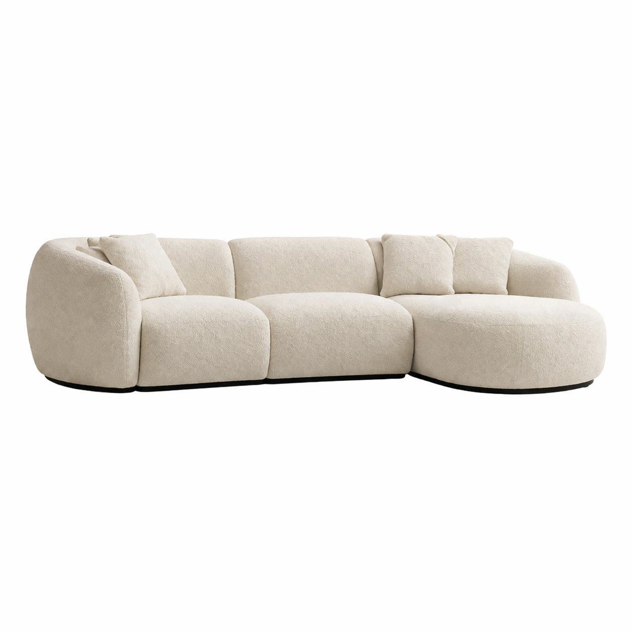 Sofa curvo beige tela boucle estilo contemporaneo-Zenyxio