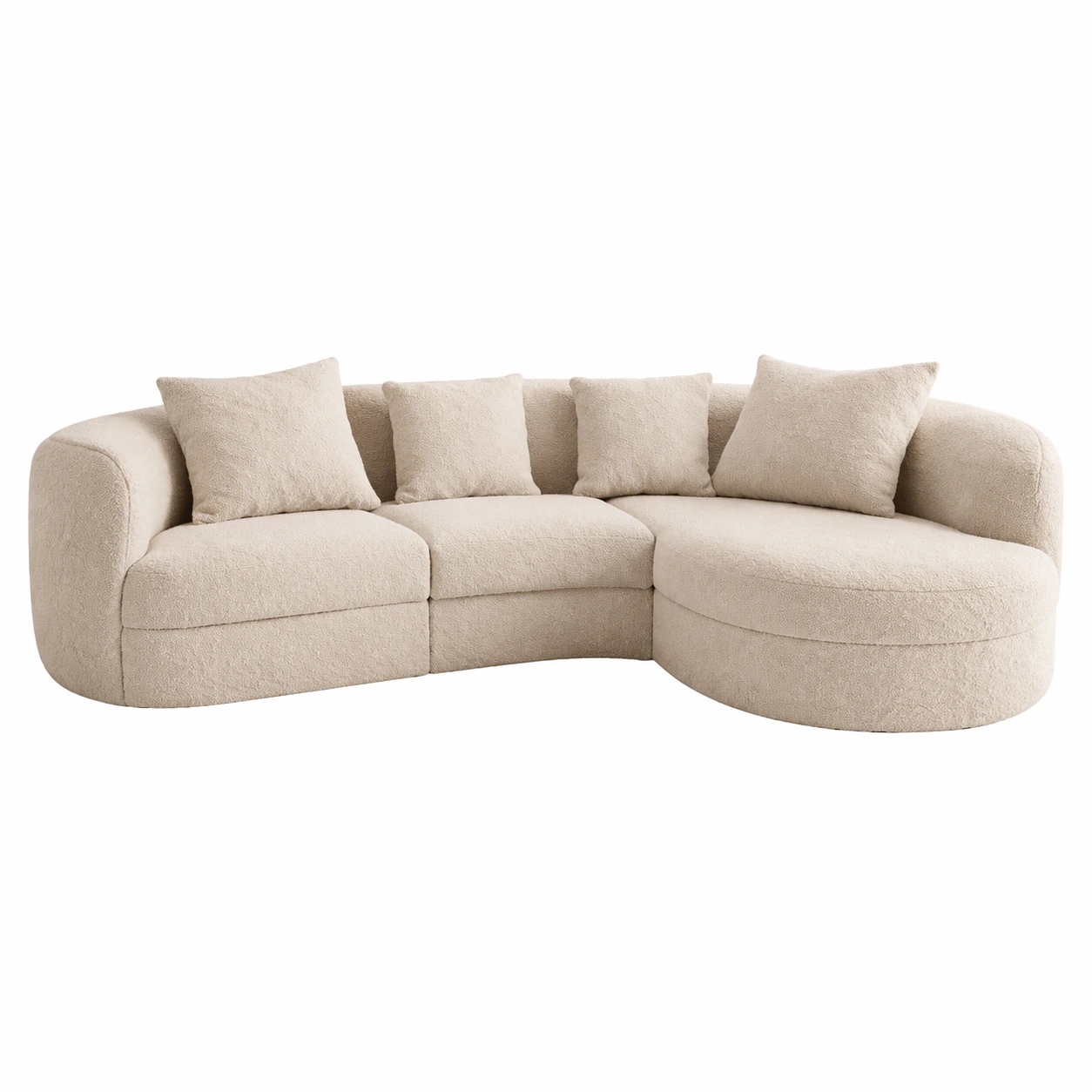 Sofa curvo modular beige tela suave con cojines-Zenyxio