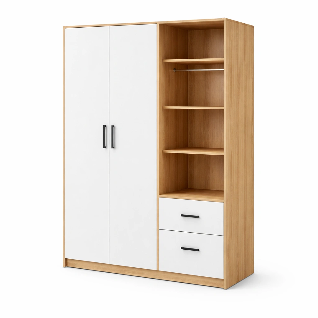 Armario moderno con estantes abiertos y cajones diseno funcional dormitorio-Zenyxio