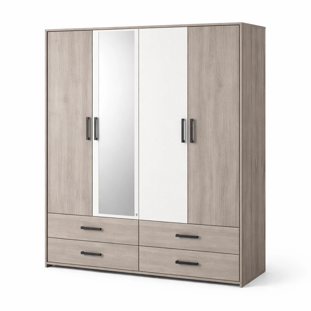 Armario grande con espejo central y multiples cajones estilo contemporaneo-Zenyxio