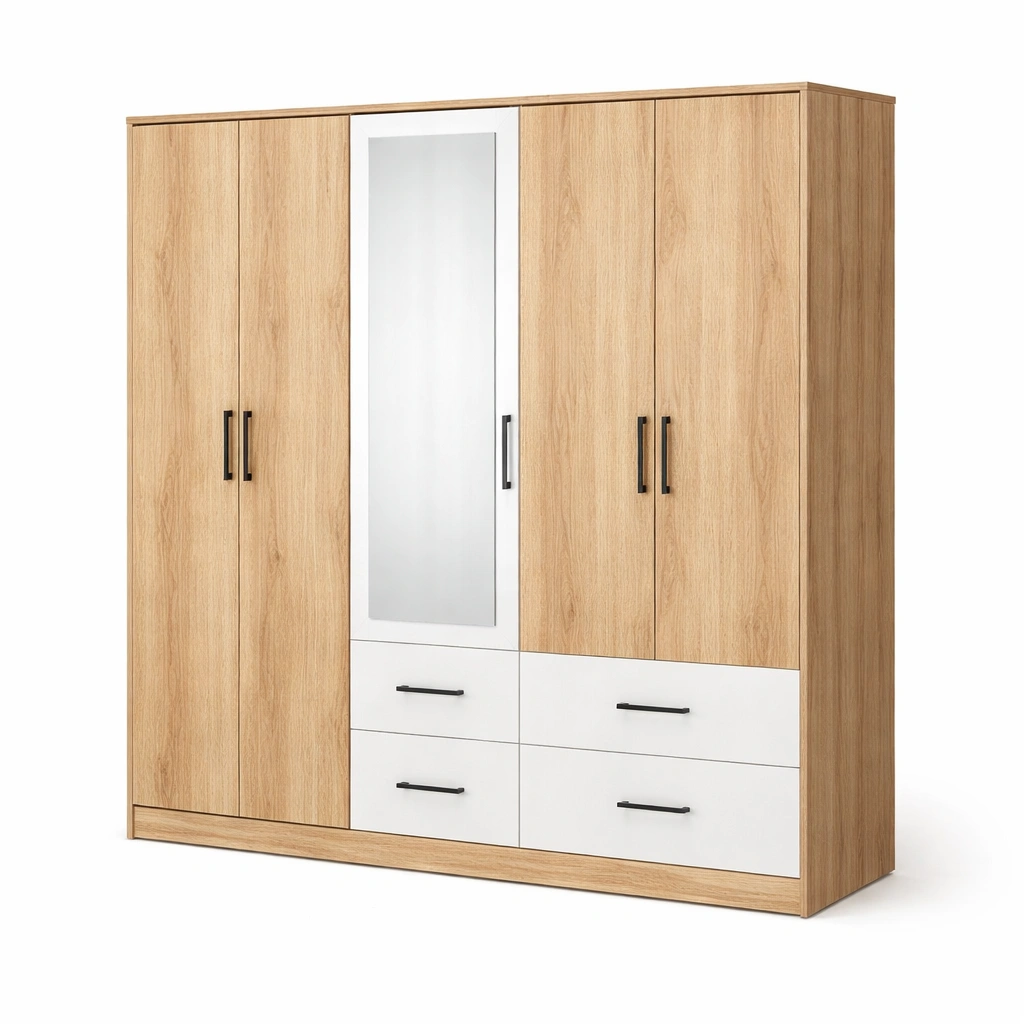 Armario amplio madera con espejo y cajones diseno moderno funcional-Zenyxio
