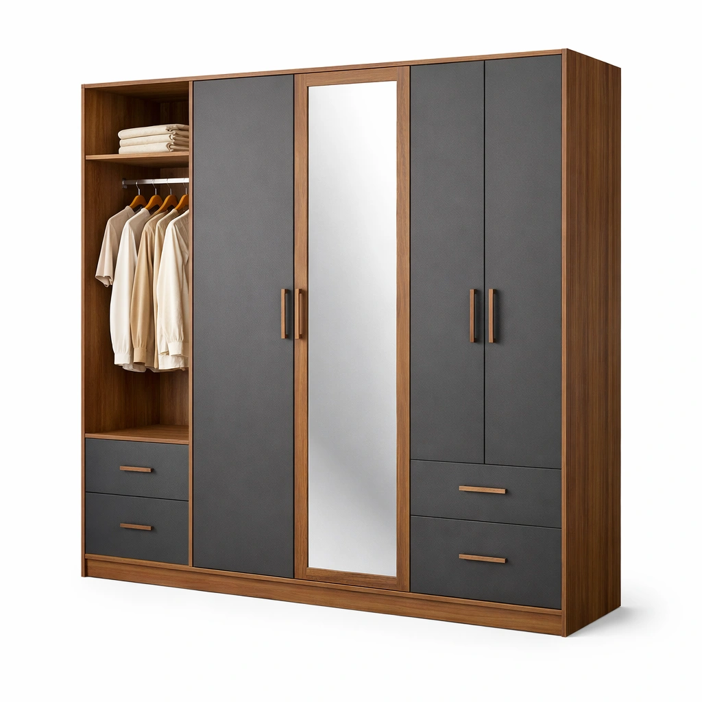 Armario moderno con puertas oscuras y espejo central diseno elegante dormitorio-Zenyxio