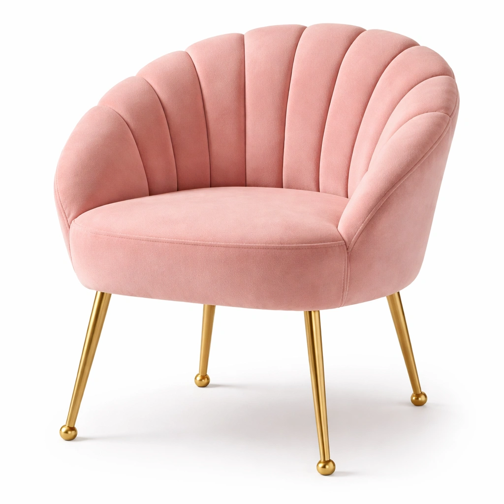 Silla tapizada rosa con patas doradas estilo elegante moderno-Zenyxio