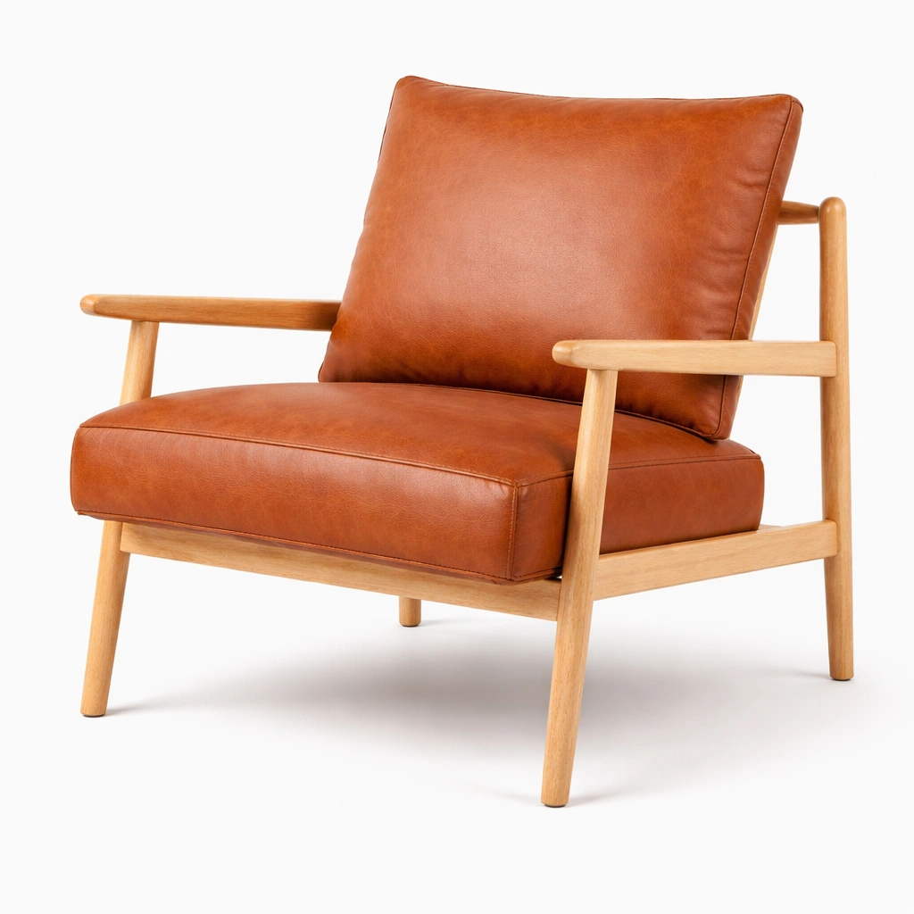 Sillon madera natural con cojin marron estilo nordico comodo-Zenyxio