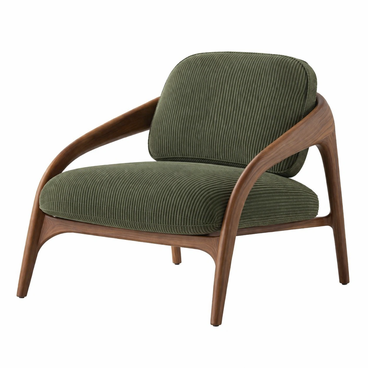 Sillon moderno madera oscura con tapizado verde estilo contemporaneo-Zenyxio