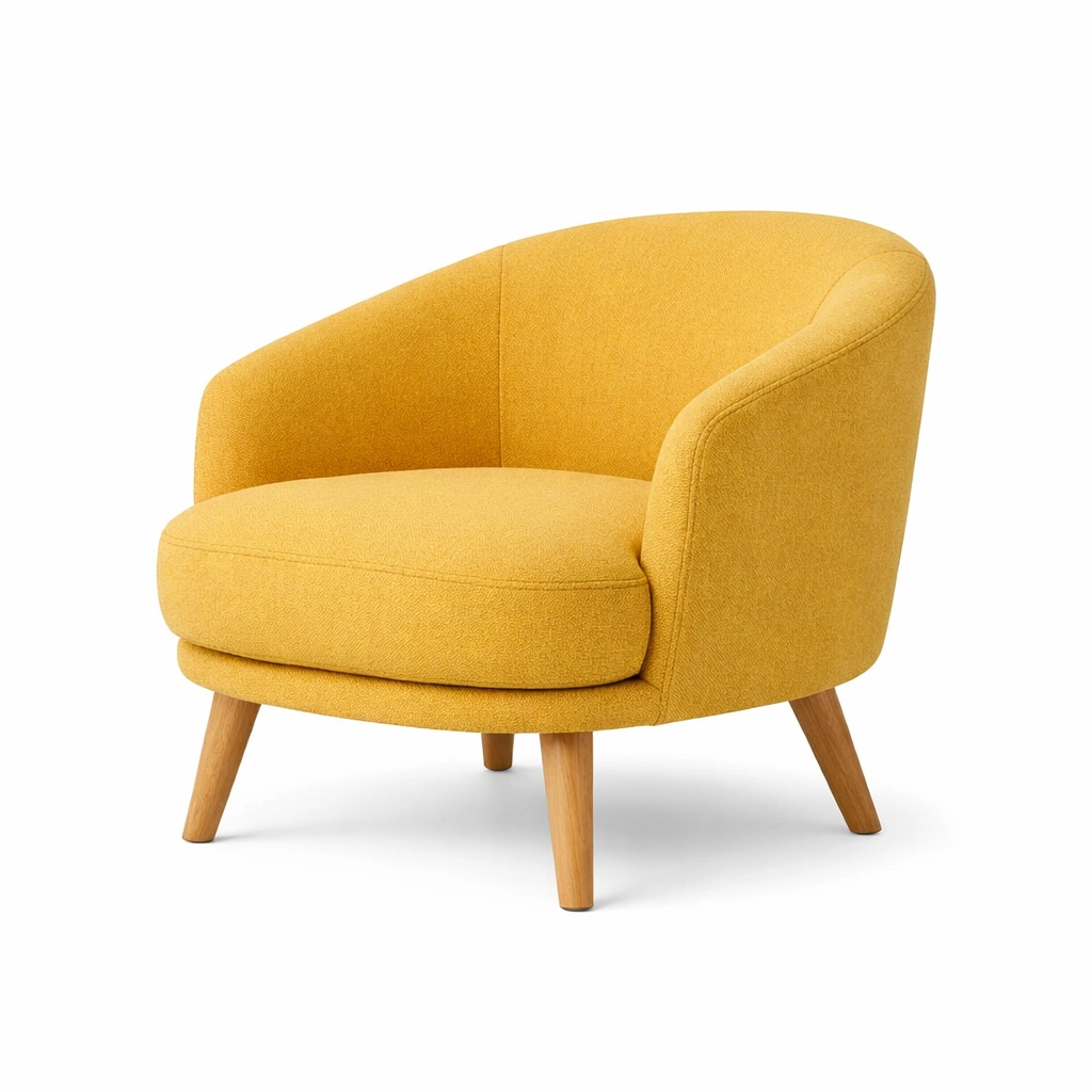 Sillon tapizado amarillo con patas madera estilo moderno compacto-Zenyxio