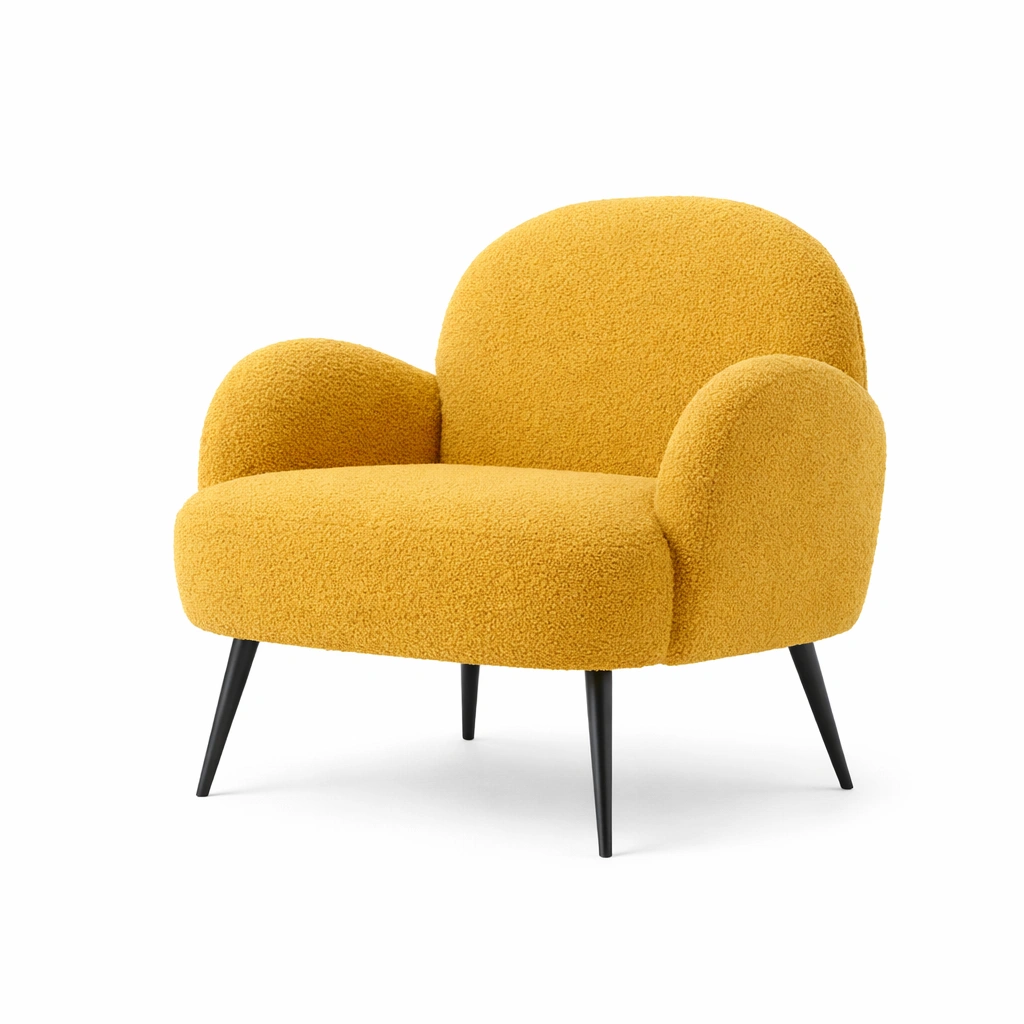 Sillon tapizado amarillo boucle con patas negras estilo moderno-Zenyxio