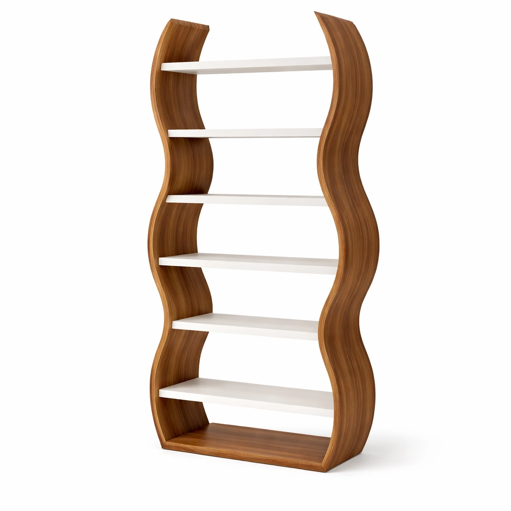 Estanteria diseno ondulado madera con baldas blancas estilo moderno creativo-Zenyxio