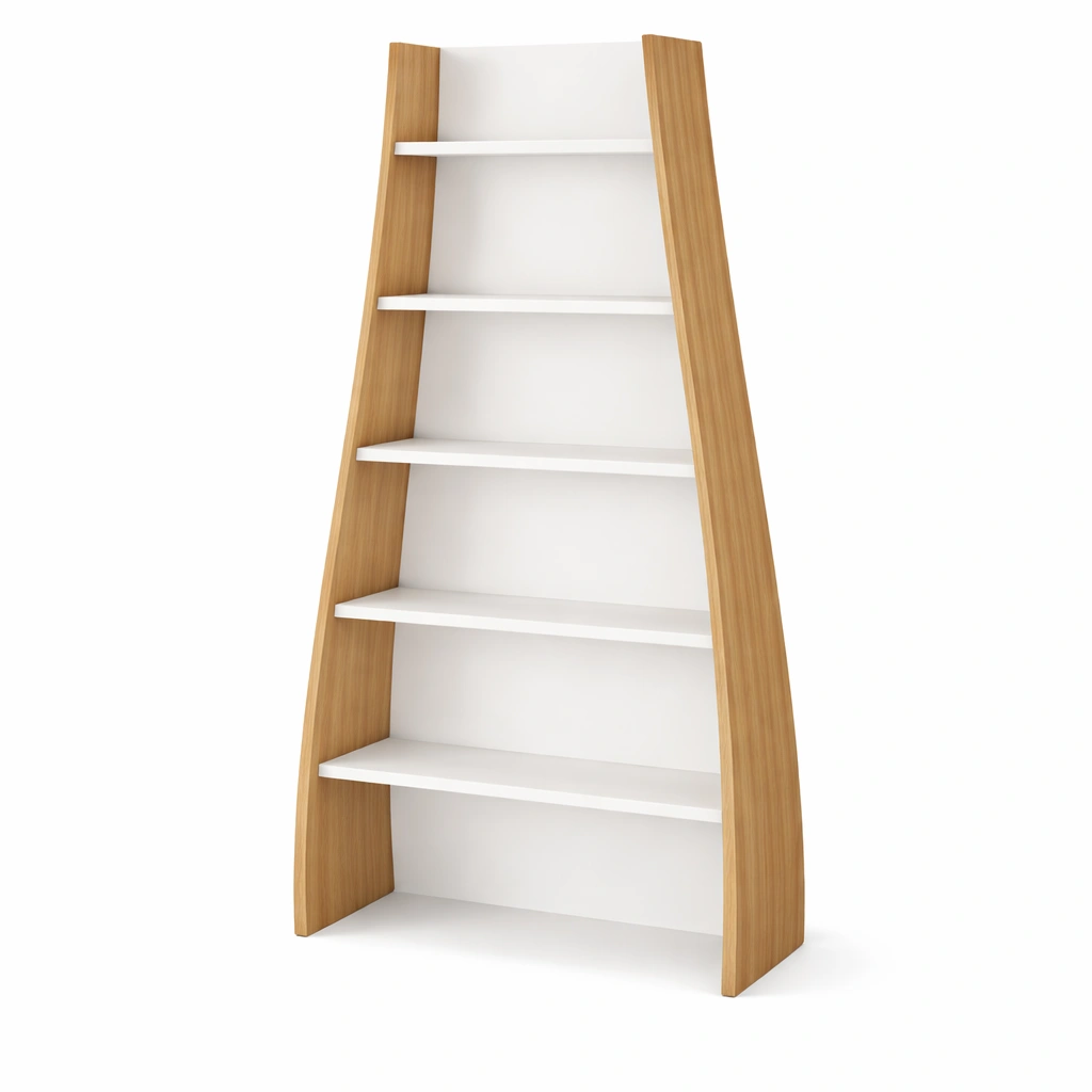 Estanteria inclinada madera clara con baldas abiertas estilo minimalista-Zenyxio