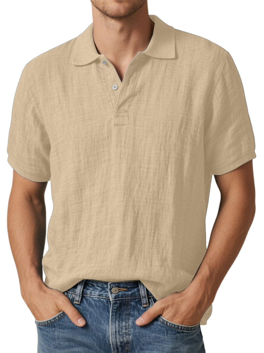 Klassisches Kurzarm-Polohemd für Herren aus Baumwolle und Leinen