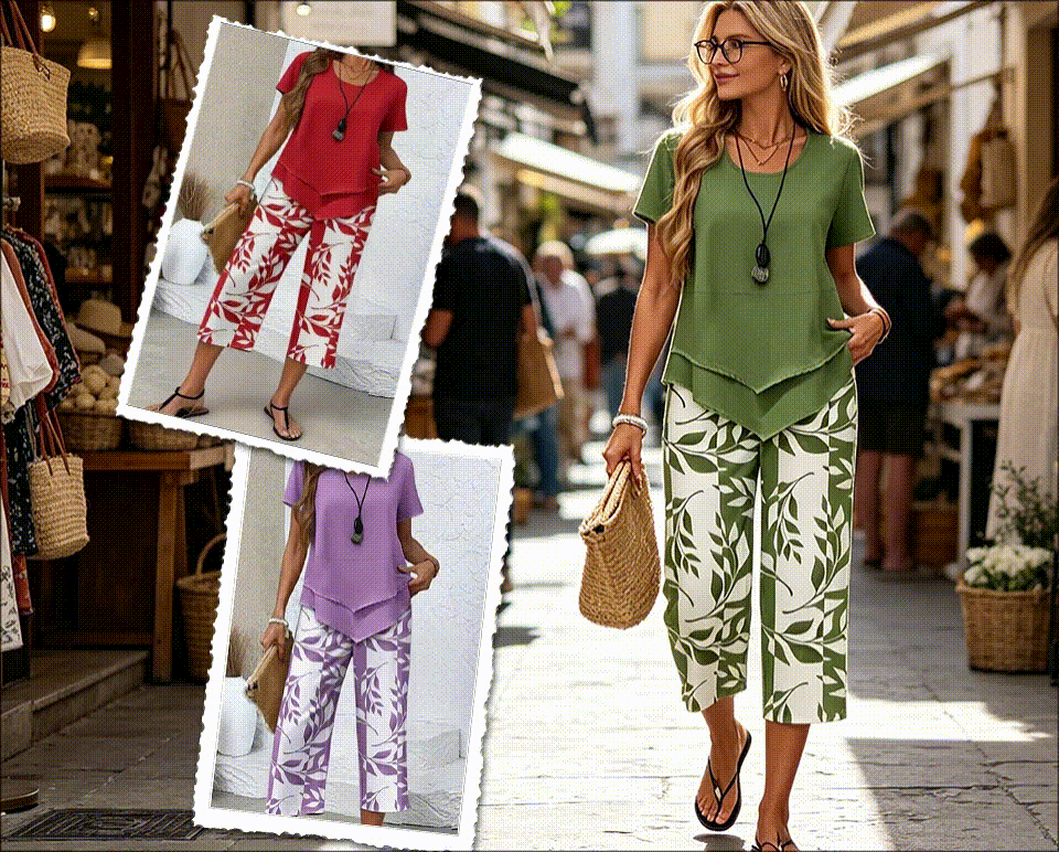 Asymmetric Tunic and Wide Leg Pants Set