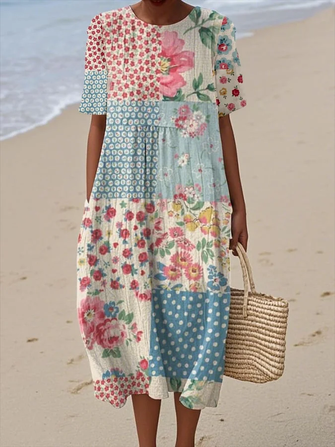 Damen Baumwollkleid mit abstraktem Musterprint