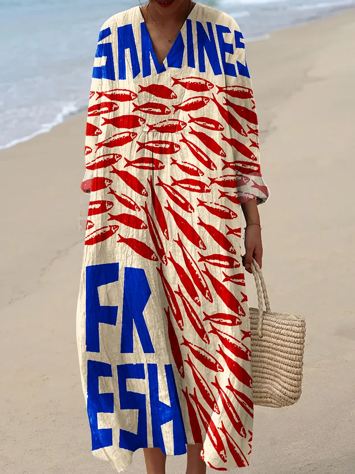 Damen Baumwollkleid mit abstraktem Kunstmuster-Print