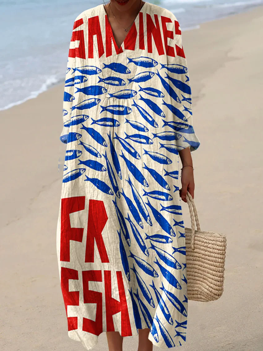 Damen Baumwollkleid mit abstraktem Kunstmuster-Print