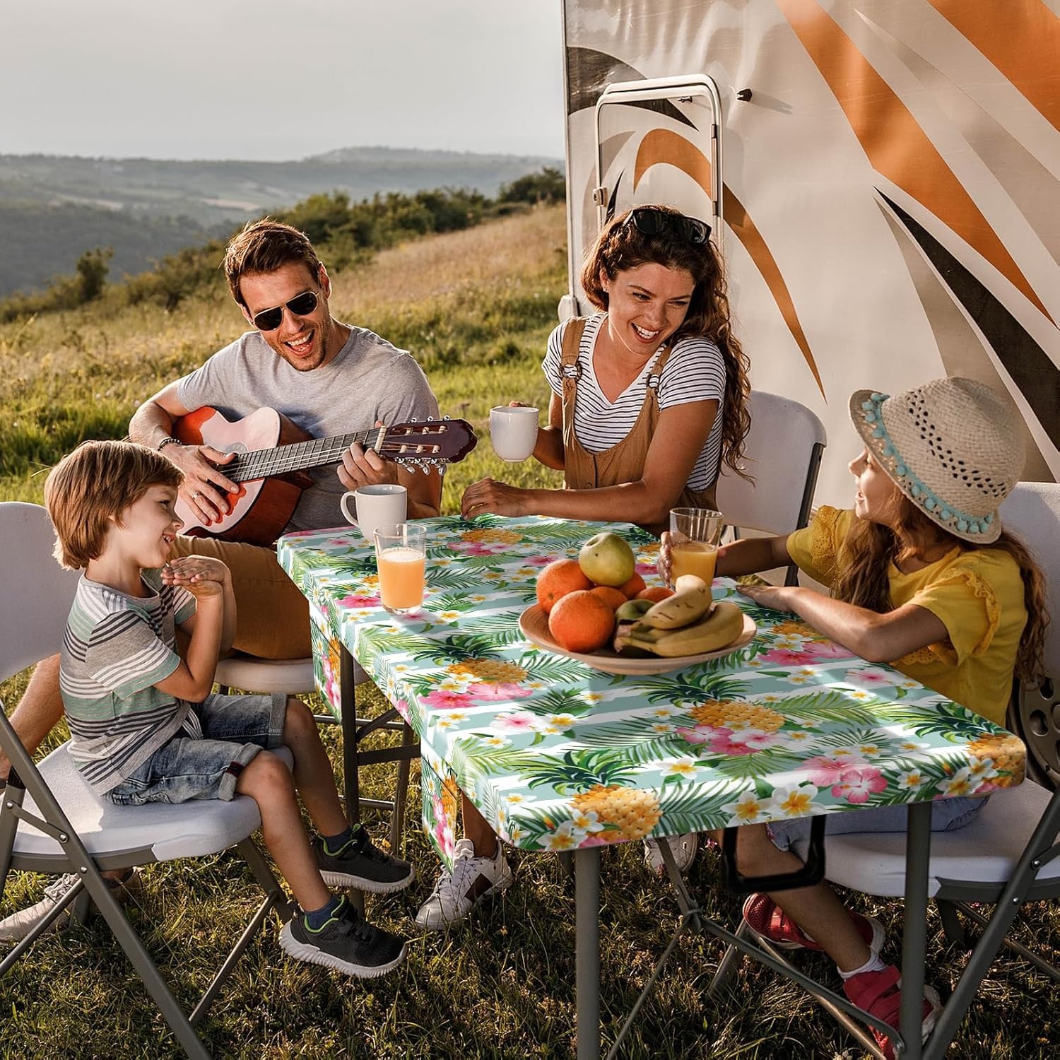 Stretch Tablecloth with Bench Covers & Carrying Bag - Waterproof Polyester Picnic Table Cover Set for Outdoor Patio Furniture