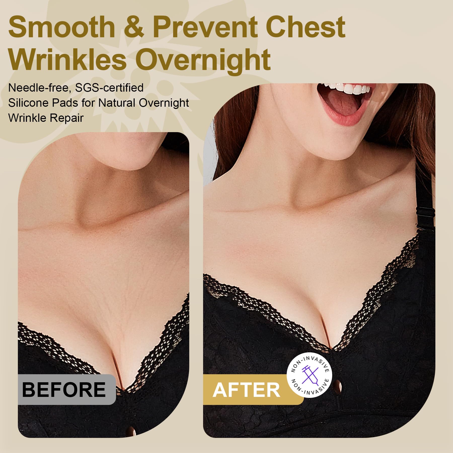 Chest Wrinkle Patches 2 Pack, Reusable Silicone Pads for Wrinkles, Anti Wrinkle Patches for Skin Firming and Smoothing, Overnight Chest Wrinkles from Side Sleeping (30 Day Supply) 