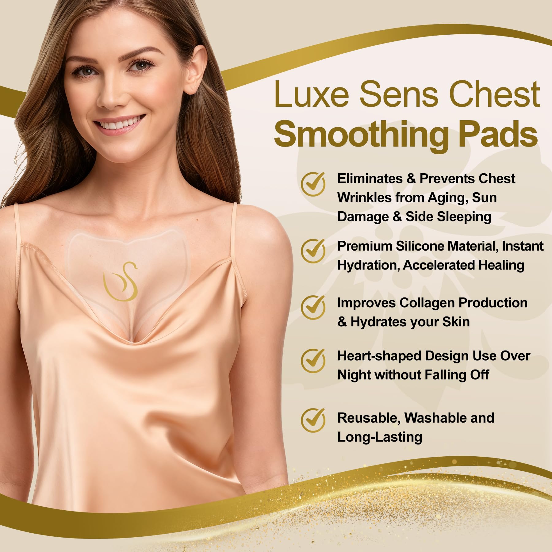 Chest Wrinkle Patches 2 Pack, Reusable Silicone Pads for Wrinkles, Anti Wrinkle Patches for Skin Firming and Smoothing, Overnight Chest Wrinkles from Side Sleeping (30 Day Supply) 