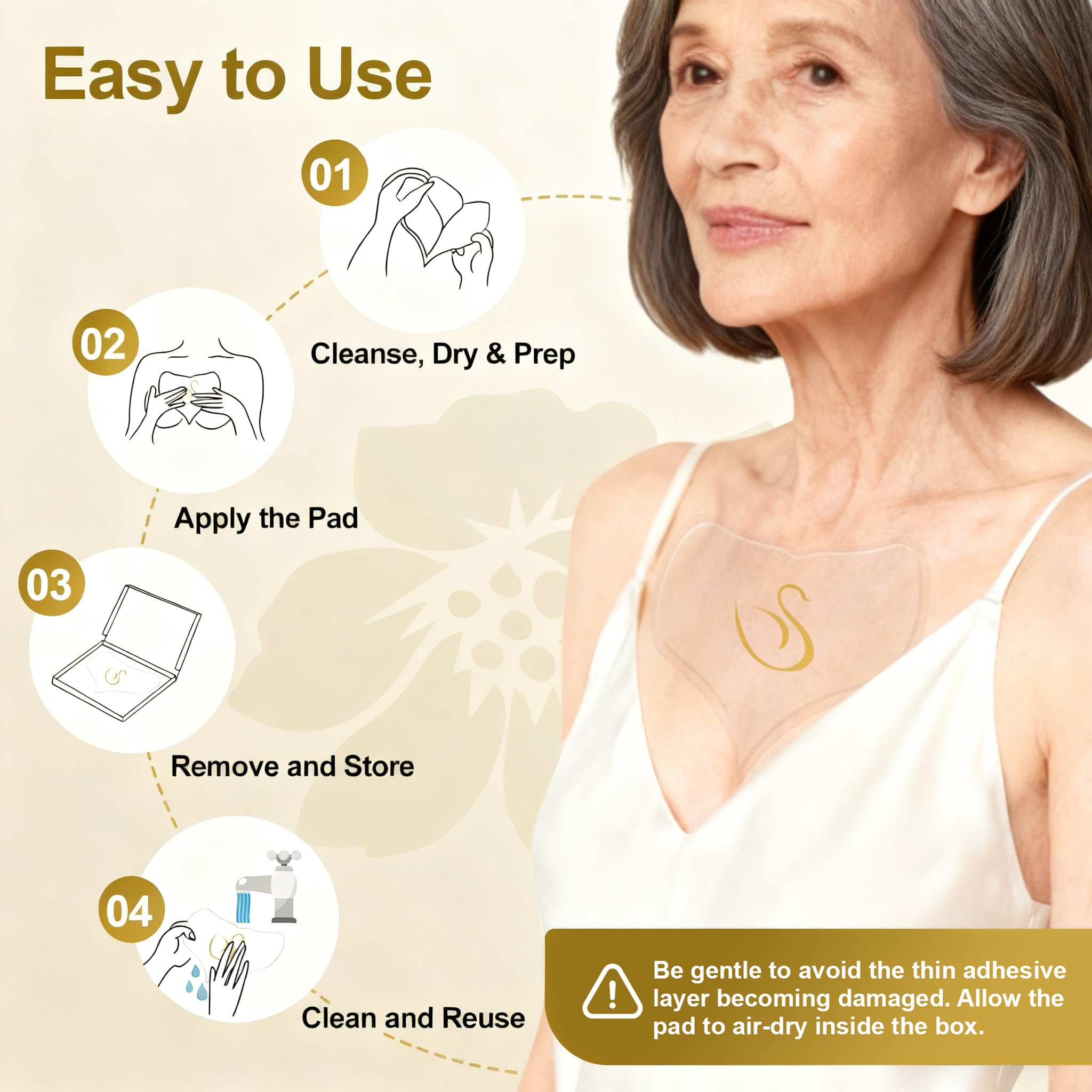 Chest Wrinkle Patches 2 Pack, Reusable Silicone Pads for Wrinkles, Anti Wrinkle Patches for Skin Firming and Smoothing, Overnight Chest Wrinkles from Side Sleeping (30 Day Supply) 