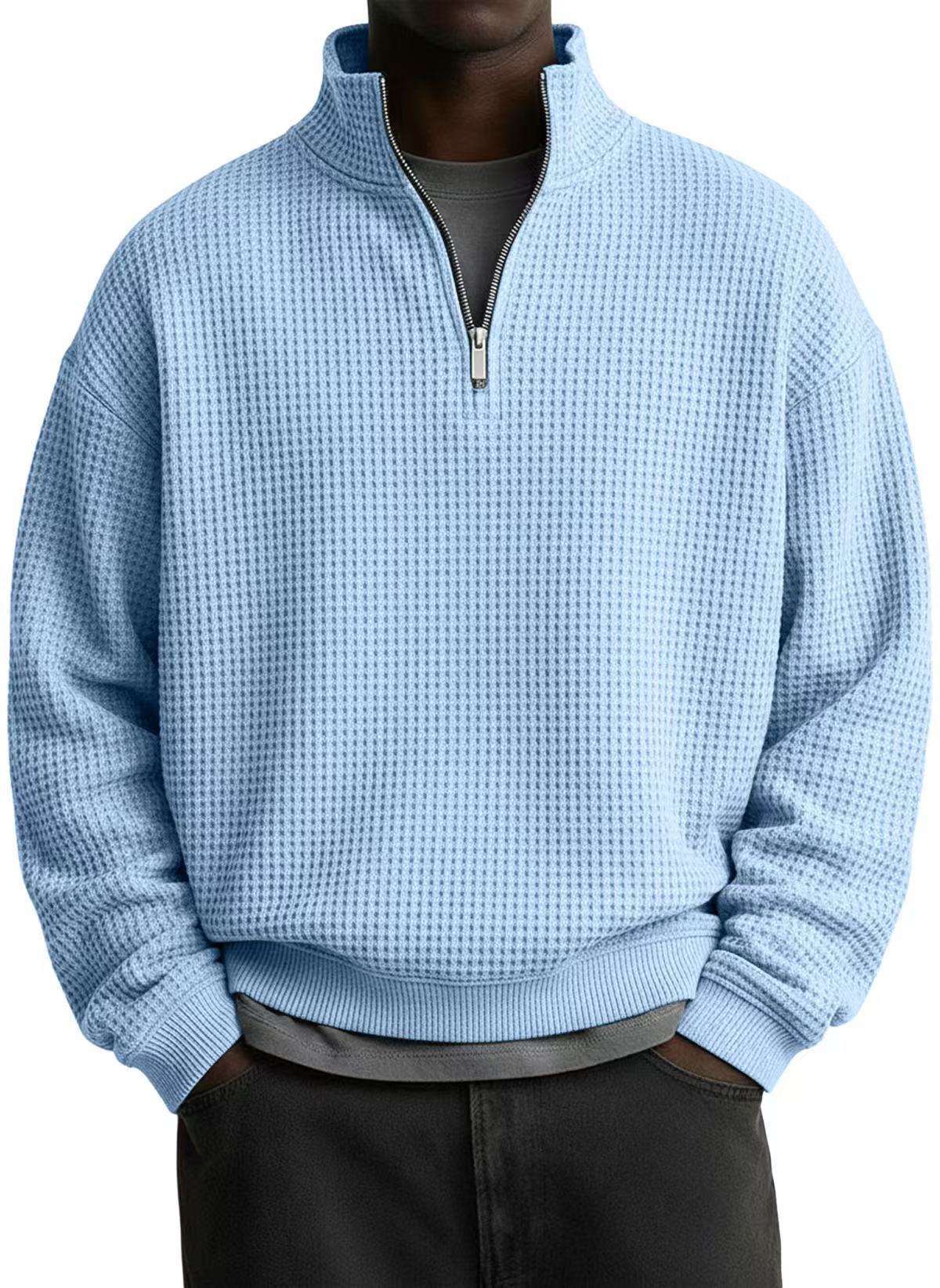 🏷️ Classic Crew Neck Design，Textured Waffle-Knit Design—Men Can’t Get Enough of This Cozy Cashmere Sweatshirt