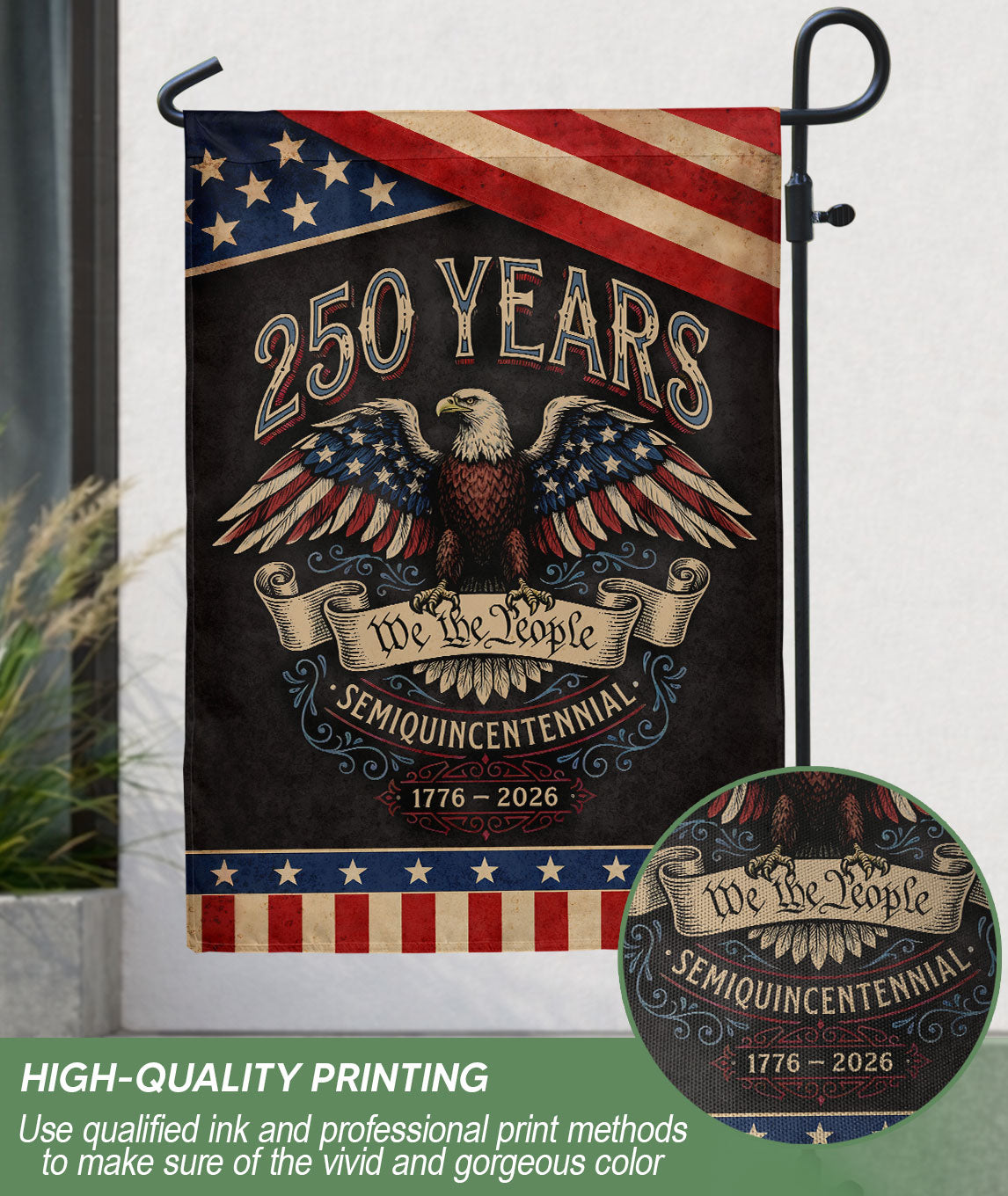 250th Anniversary 1776-2026 Garden Flag – We The People Bald Eagle 250 Years of Liberty Double Sided USA Flag