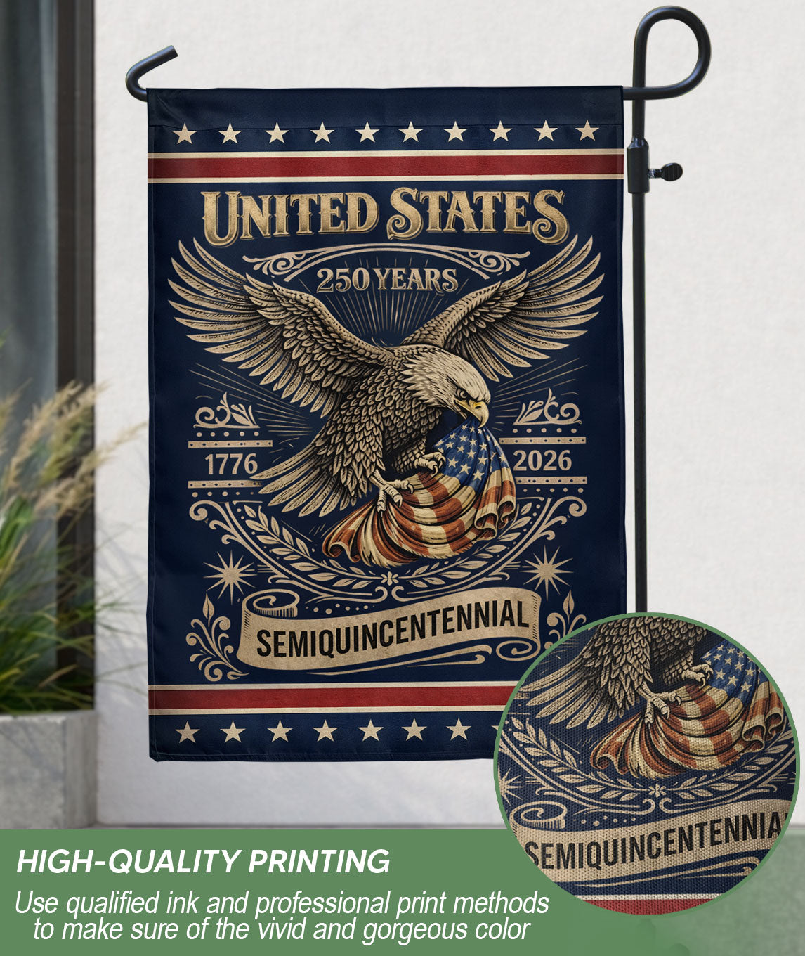 250th Anniversary 1776–2026 House Flag – Patriotic Eagle USA Double Sided Yard Decor