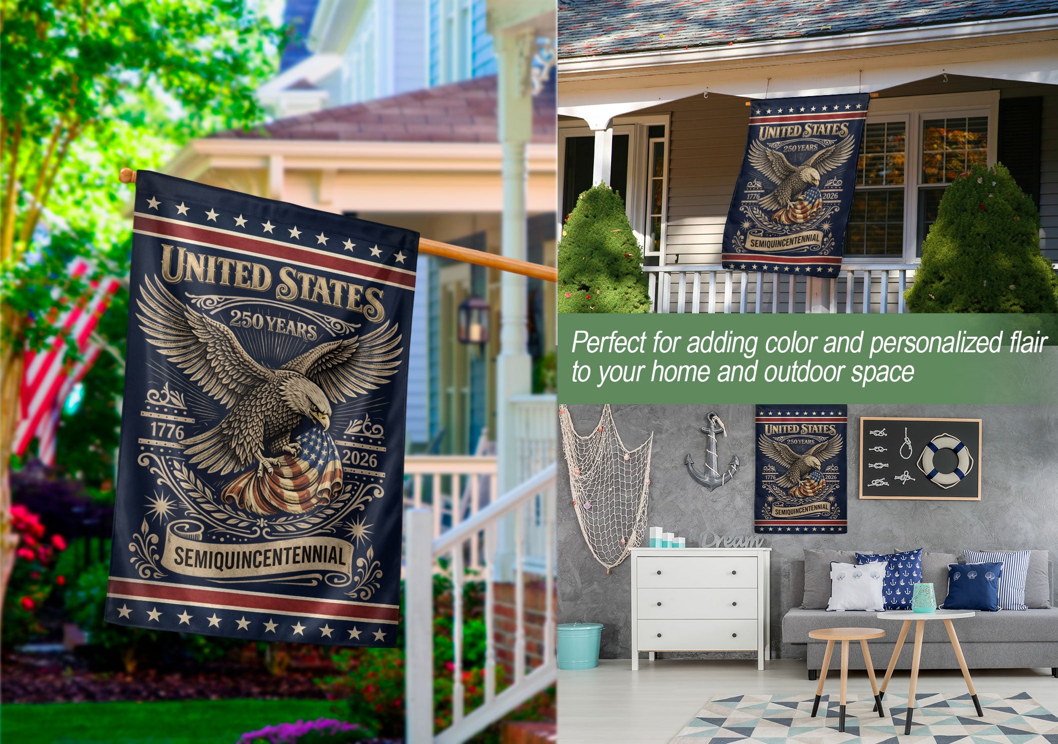 250th Anniversary 1776–2026 House Flag – Patriotic Eagle USA Double Sided Yard Decor