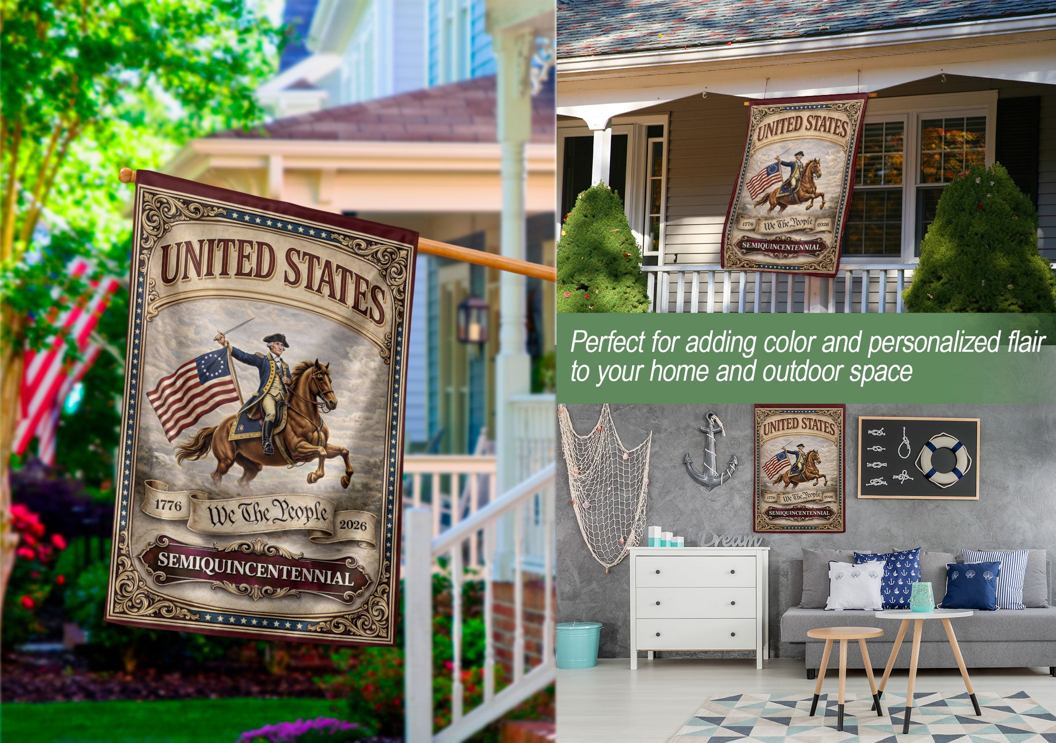 George Washington 250th Anniversary 1776–2026 House Flag – 250 We The People Double Sided Yard Decor