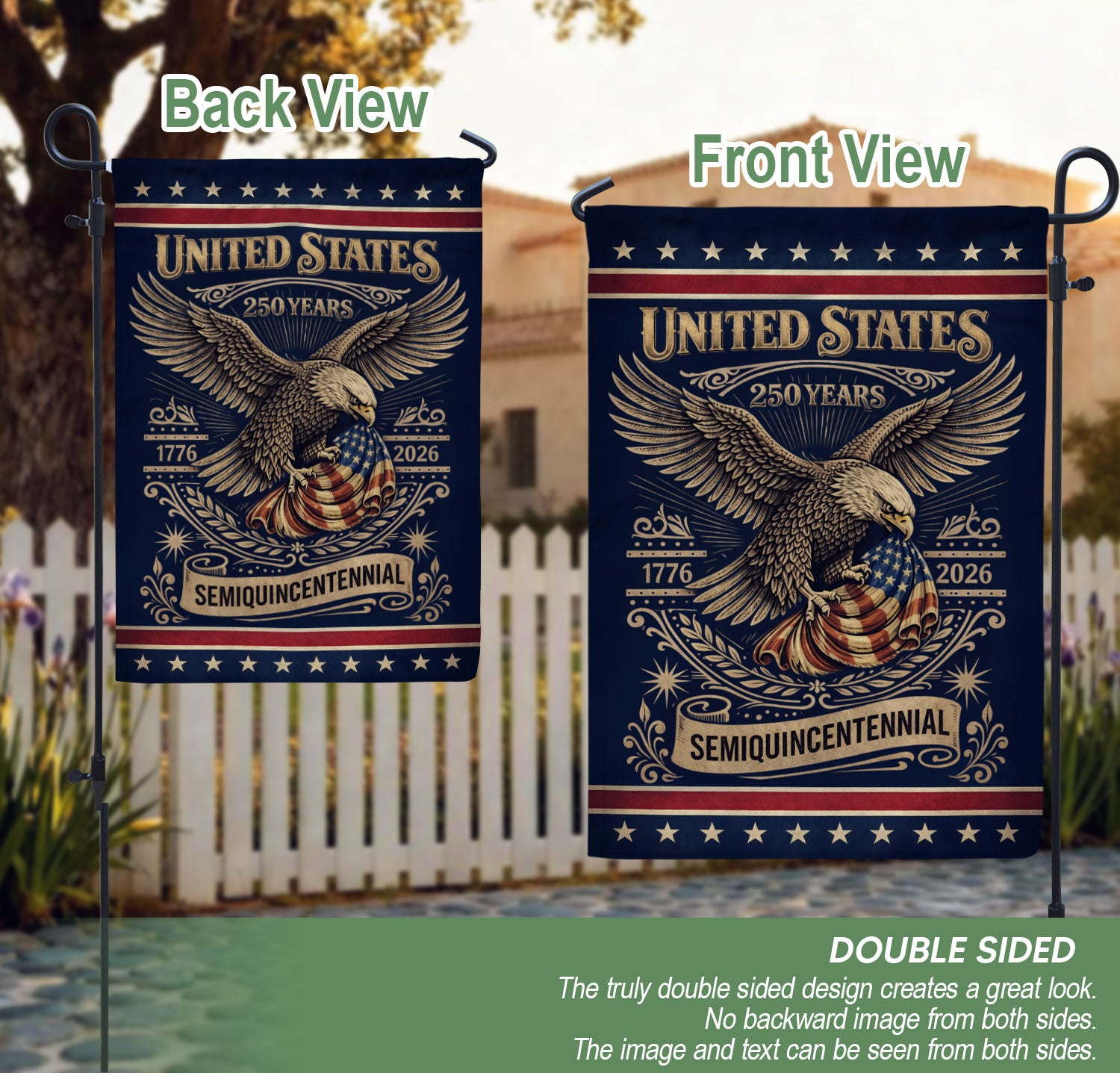 250th Anniversary 1776–2026 House Flag – Patriotic Eagle USA Double Sided Yard Decor