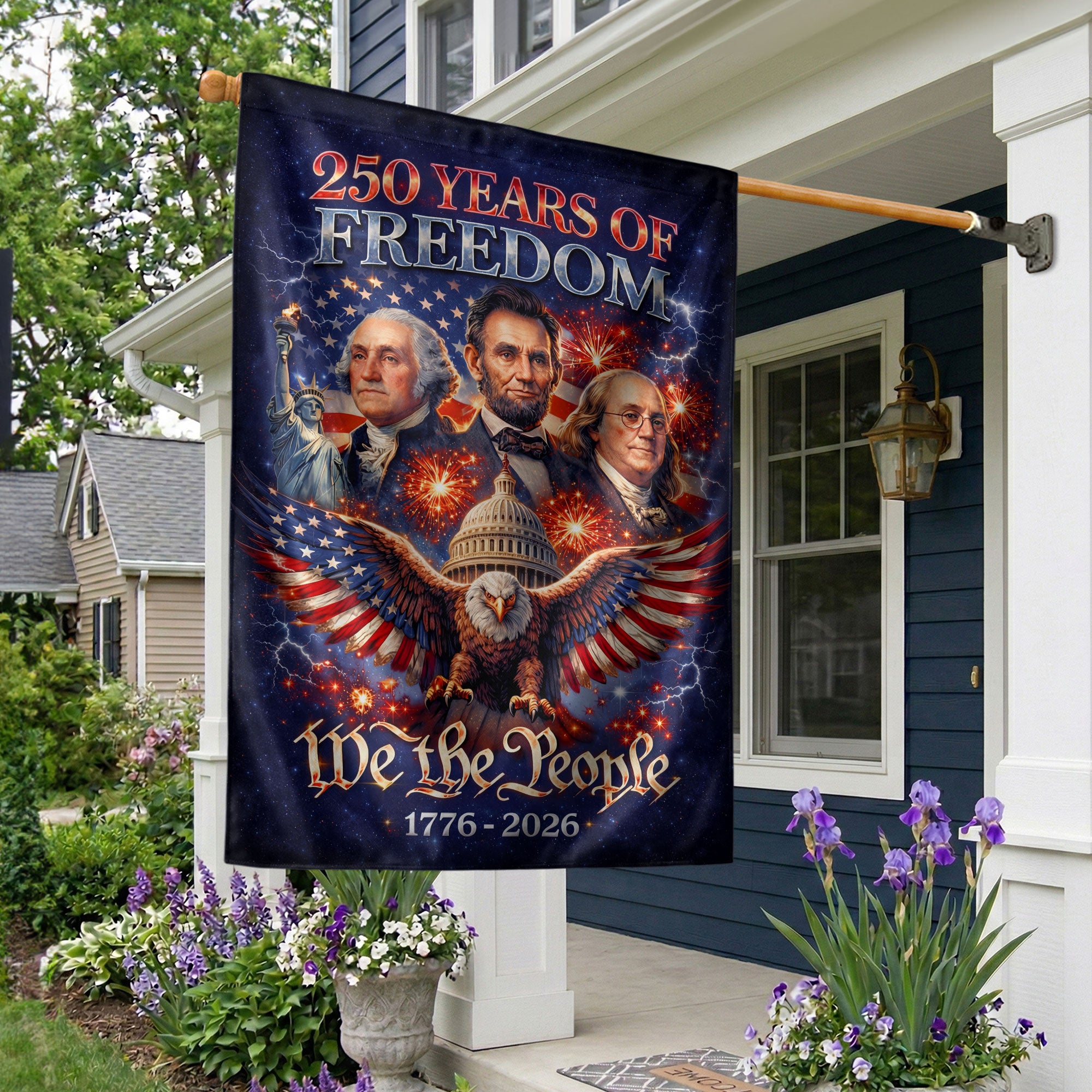 250 Years of Freedom 1776-2026 Garden Flag – Founders Washington Lincoln Franklin 250th Anniversary Double Sided Banner