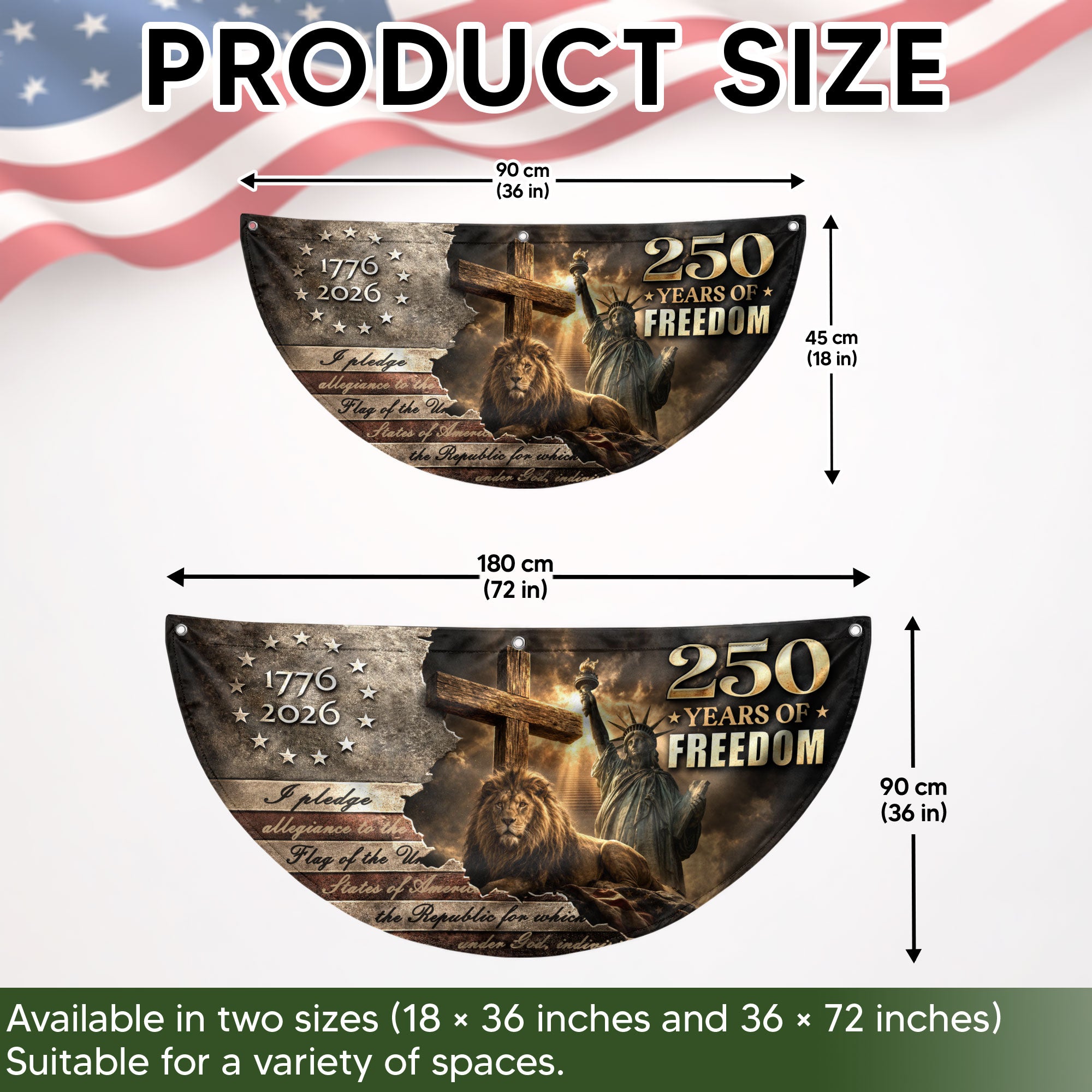 God Bless 250 Years Fence Flag 1776-2026 – Lion & Cross Christian Patriotic USA Double Sided Banner