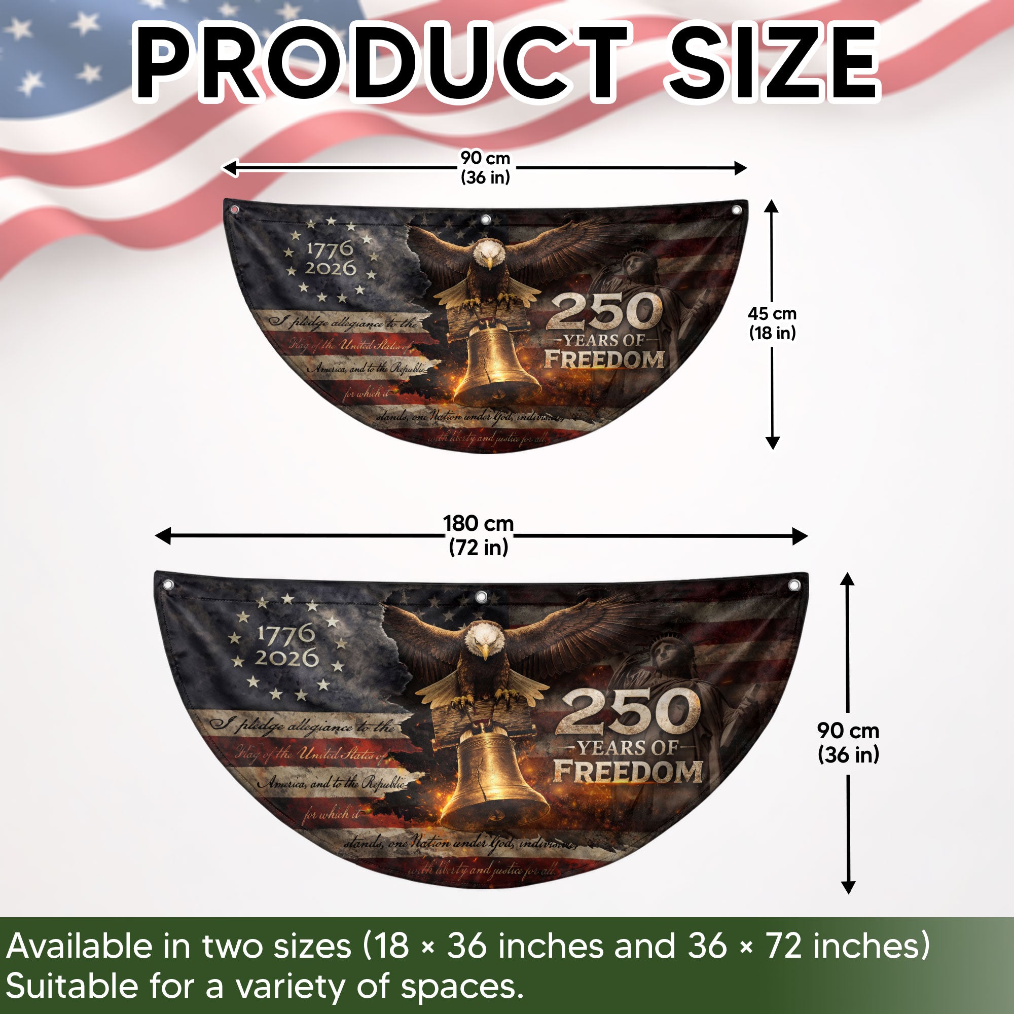 250 Year Fence Flag 1776 to 2026 Freedom Eagle Bell Patriotic Outdoor Decor