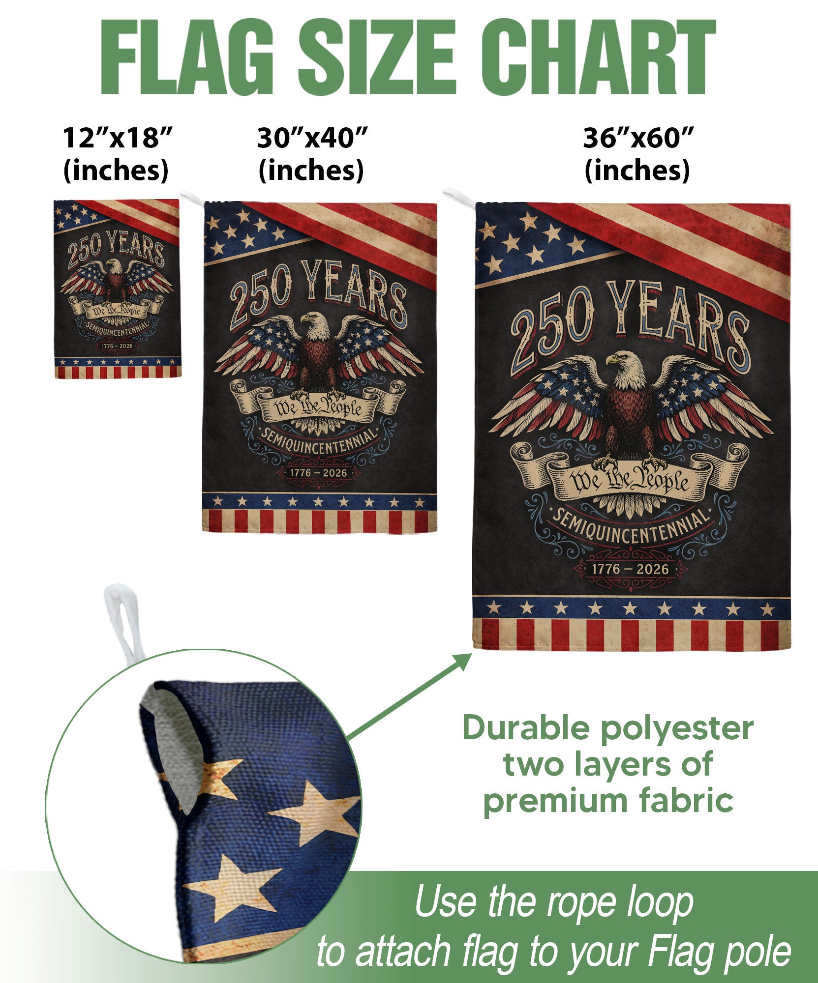 250th Anniversary 1776-2026 Garden Flag – We The People Bald Eagle 250 Years of Liberty Double Sided USA Flag