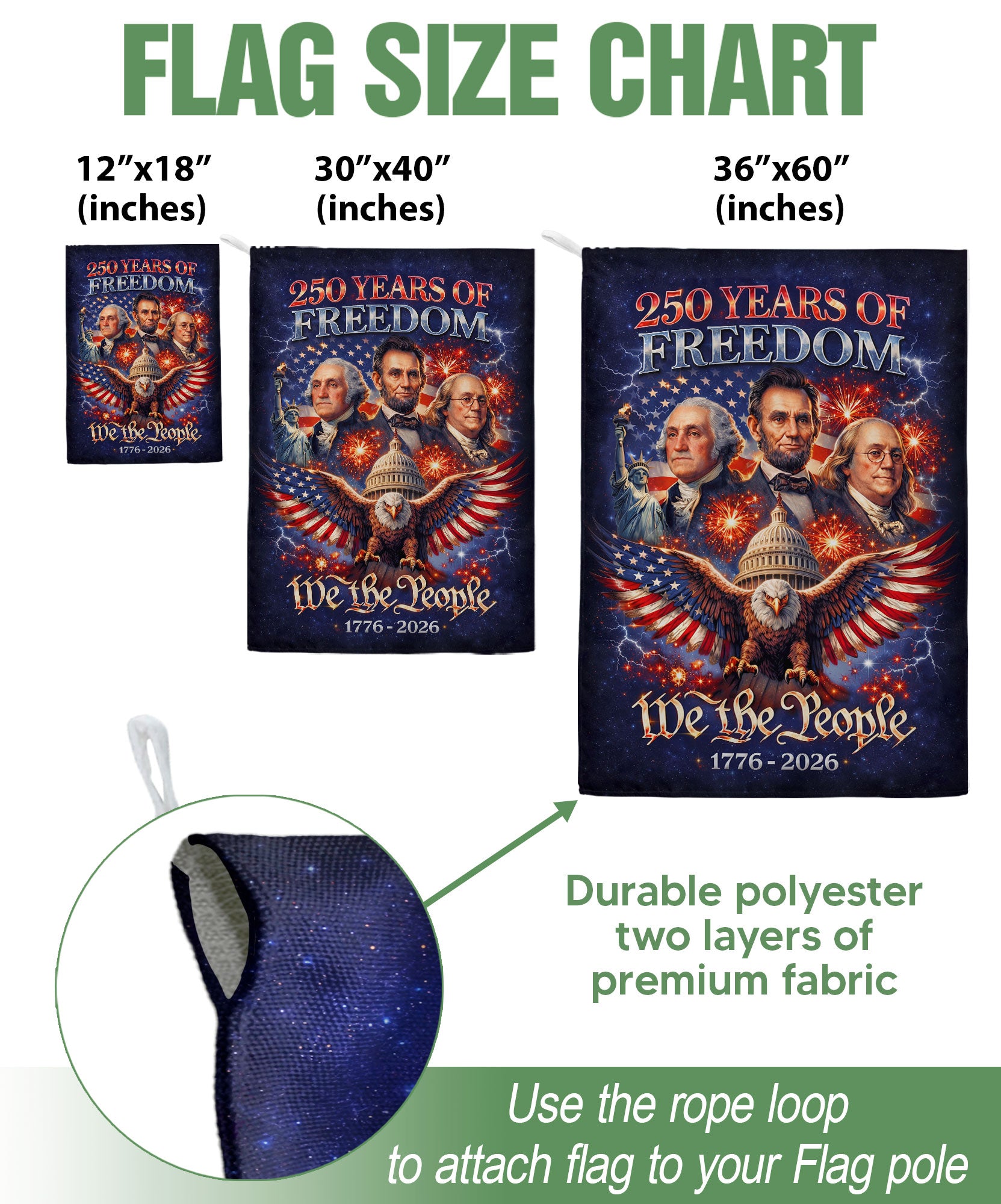 250 Years of Freedom 1776-2026 Garden Flag – Founders Washington Lincoln Franklin 250th Anniversary Double Sided Banner